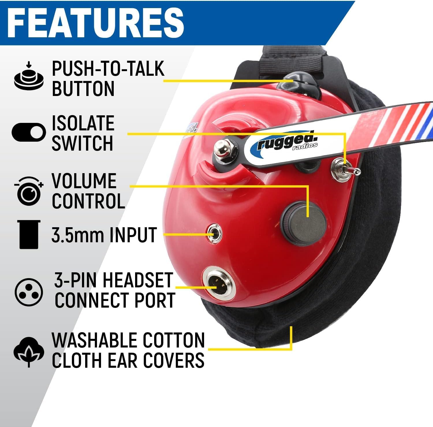 Pair of NASCAR Linkable Behind-The-Head Headsets for Racing Fans | Rugged Radios Electronics | Compatible with Scanners & Race Receivers | Perfect for Track Days, Motorsports Events & Pit Crew Communications