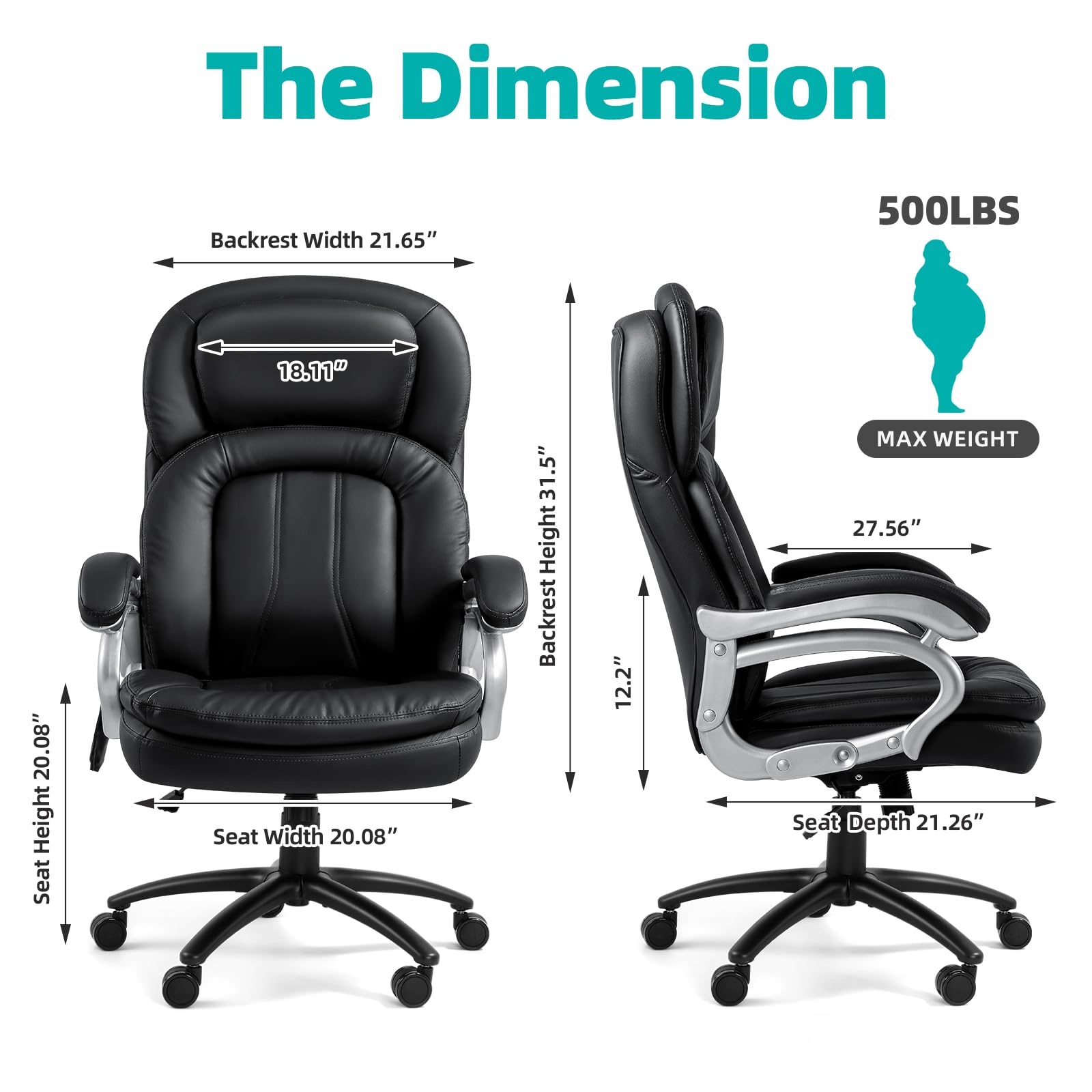 500 LBS Heavy Duty Big and Tall Office Chair with 6-Point Massage & Heating - Ergonomic Executive Chair for Large Adults - Perfect for Home Office, Gaming & Workspaces