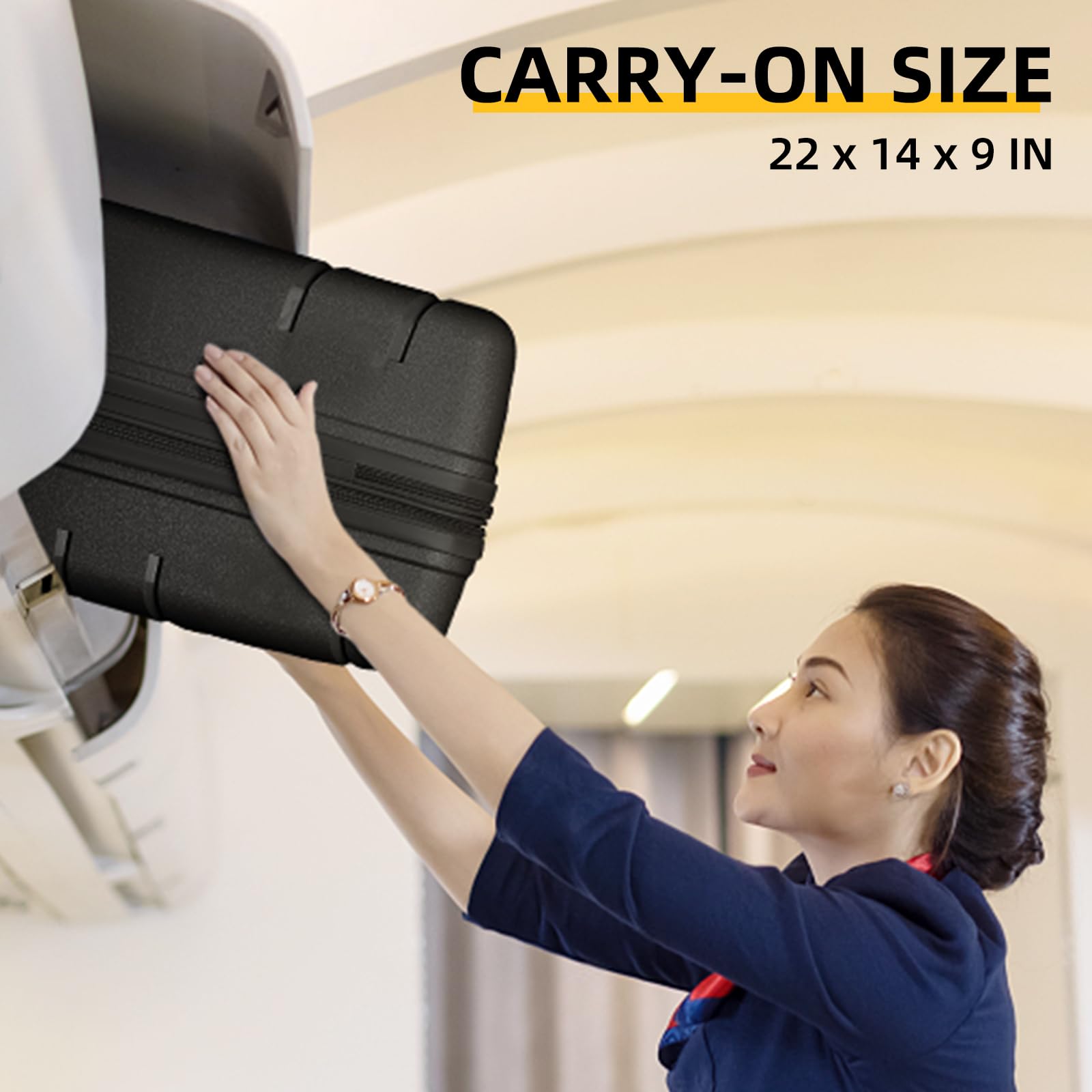 Lavender 3-Piece Hard Shell Carry On Luggage Set for Women - 20 Inch Airline Approved Spinner Suitcase with TSA Lock (22x14x9 Inches) - Perfect for Business Travel, Weekend Getaways & Airplane Cabins (Black, 20Inch/DB/TB)