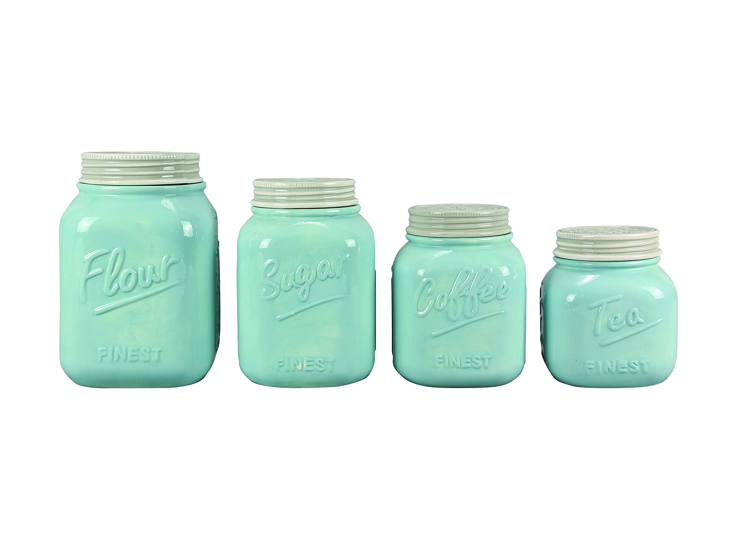 Young's Inc. 4-Piece Vintage Ceramic Canister Set - Airtight Kitchen & Bathroom Storage Containers for Food, Coffee, Tea, Sugar & Spices - Elegant Sky Blue Home Decor - Perfect for Pantry Organization & Countertop Display
