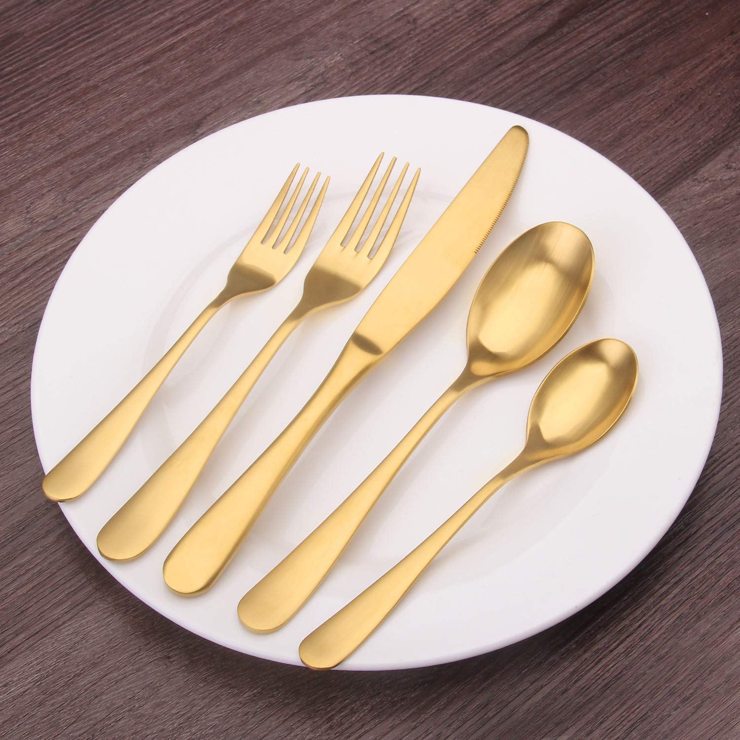 Bysta 20-Piece Matte Gold Silverware Set - Stainless Steel Flatware Set for 4, Elegant Kitchen & Tableware Cutlery Set for Home & Restaurant Use - Satin Finish, Dishwasher Safe - Perfect for Dinner Parties, Weddings & Fine Dining