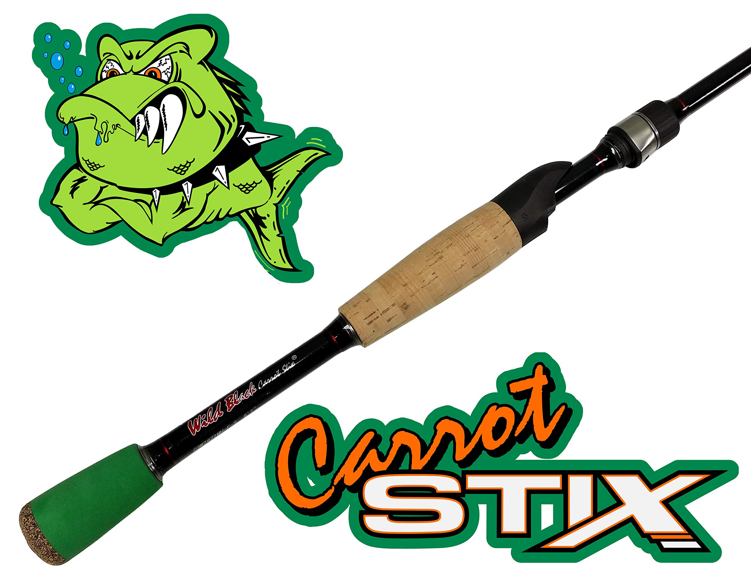 Carrot Stix Collapsible 2-Piece Spinning Fishing Rod - Wild Black | Portable Travel Rod for Bass, Trout & Freshwater Fishing | Perfect for Backpacking, Kayak & Shore Fishing