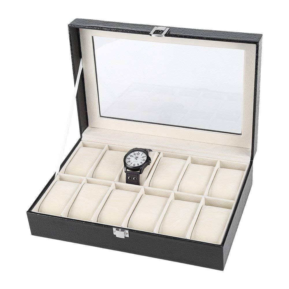 Yosoo 12 Soft Pillow Watch Box - Jewelry Display Storage Organizer Case with Watch Holder for Home & Office (Black) | Perfect for Watch Collectors & Jewelry Organization