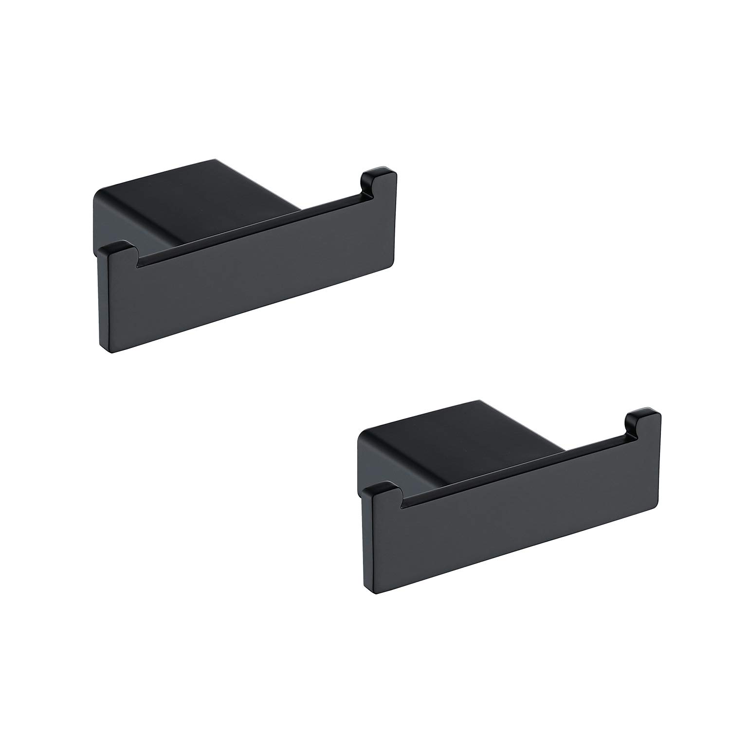 TASTOS Matte Black Bathroom Hooks - 2 Pack SUS304 Stainless Steel Double Hook for Towels, Robes & Coats - Rustproof Wall Mounted Hooks for Bathroom, Kitchen, Bedroom & Entryway Organization