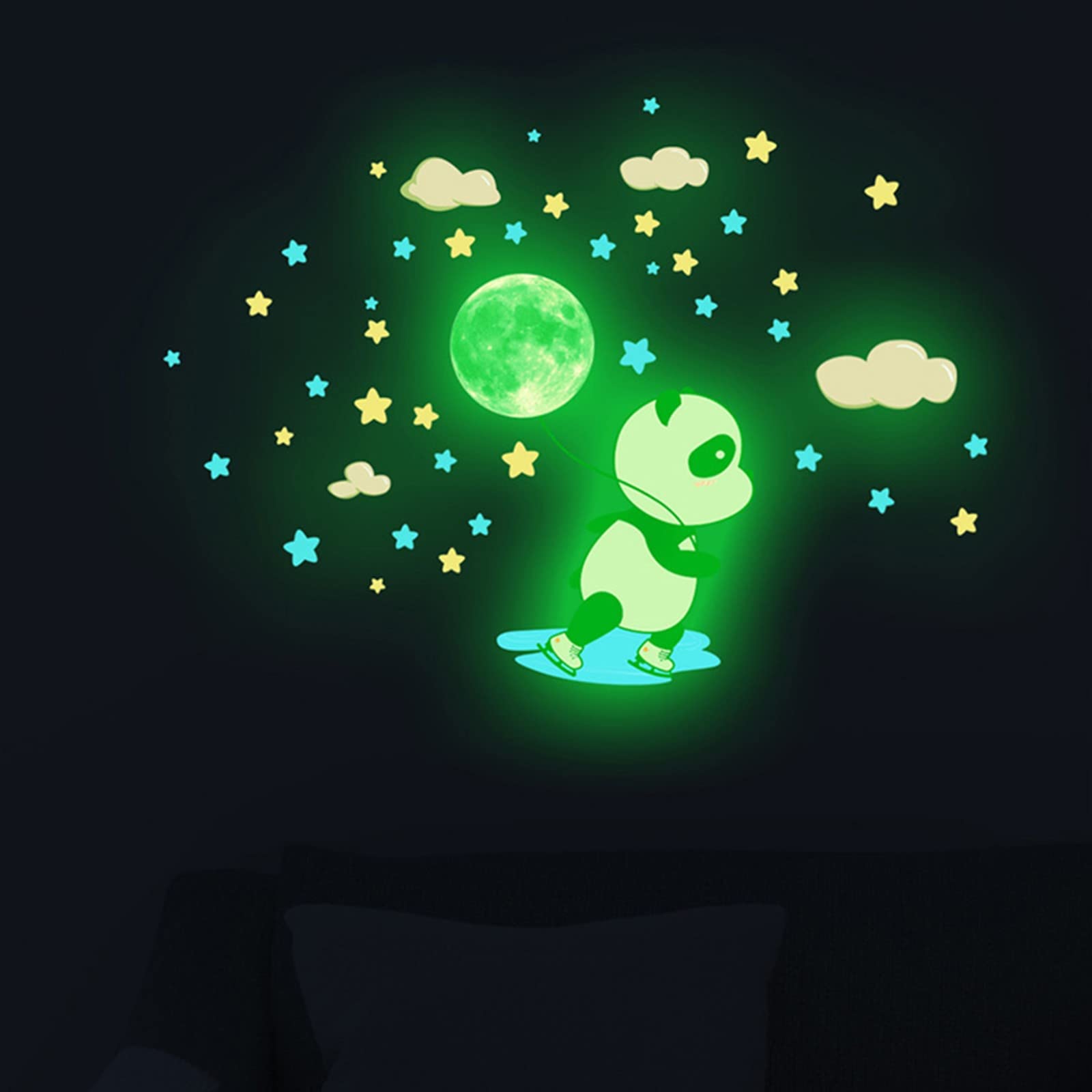 queshizhe Creative Cartoon Elephant Moon Star Fluorescent Wall Decals - Hexagon Mirror Sticker Set for Kids Room, Nursery, Bedroom Decor (One Size)