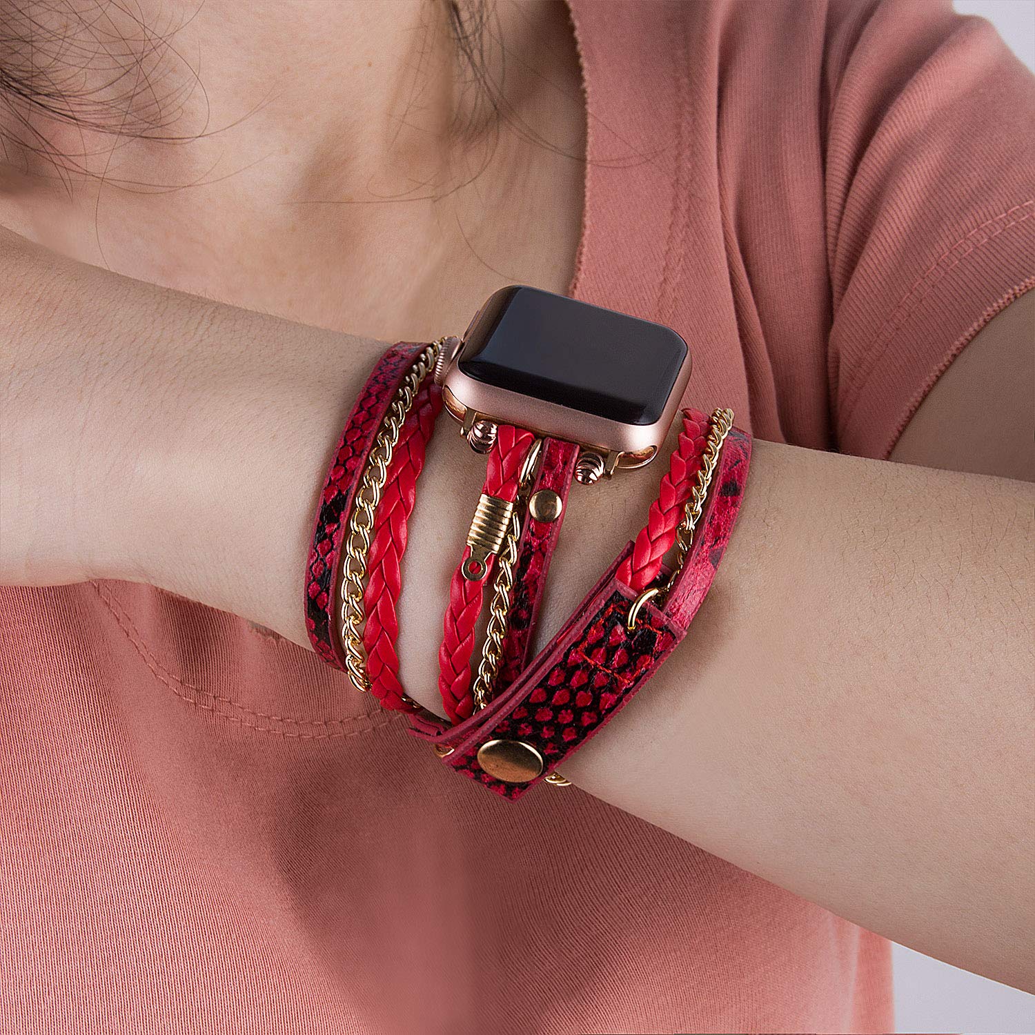 Compatible with Apple Watch Band Ultra iWatch Series 8/7/6/5/4/3/2/1/SE - 49mm 45mm 44mm 42mm 41mm 40mm 38mm Luxury Western Boho Leather Bracelet Strap for Women & Girls - Perfect for Work, Dating & Casual Wear