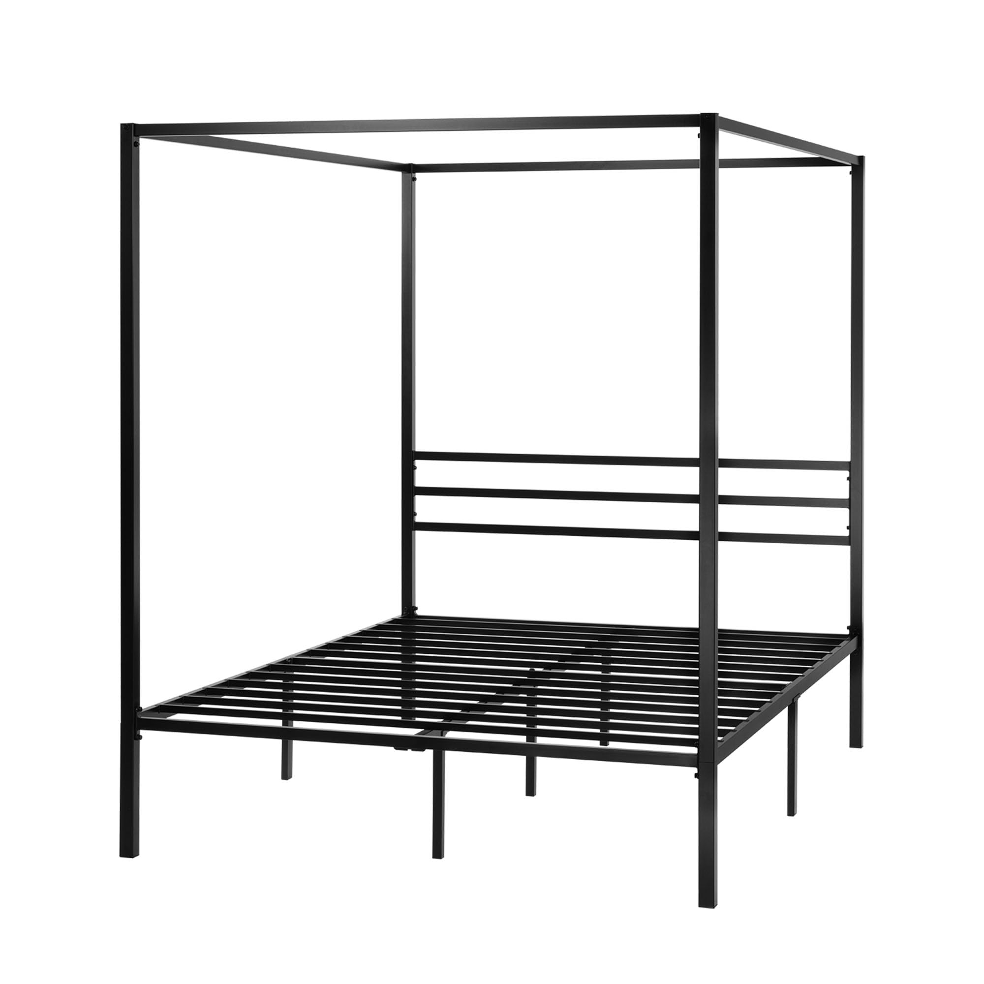 ikalido Queen Size Metal Canopy Bed Frame - Modern Four Poster Platform Bed with Mattress Foundation & Under Bed Storage | No Box Spring Needed | Black | Perfect for Master Bedrooms, Guest Rooms & Modern Apartments
