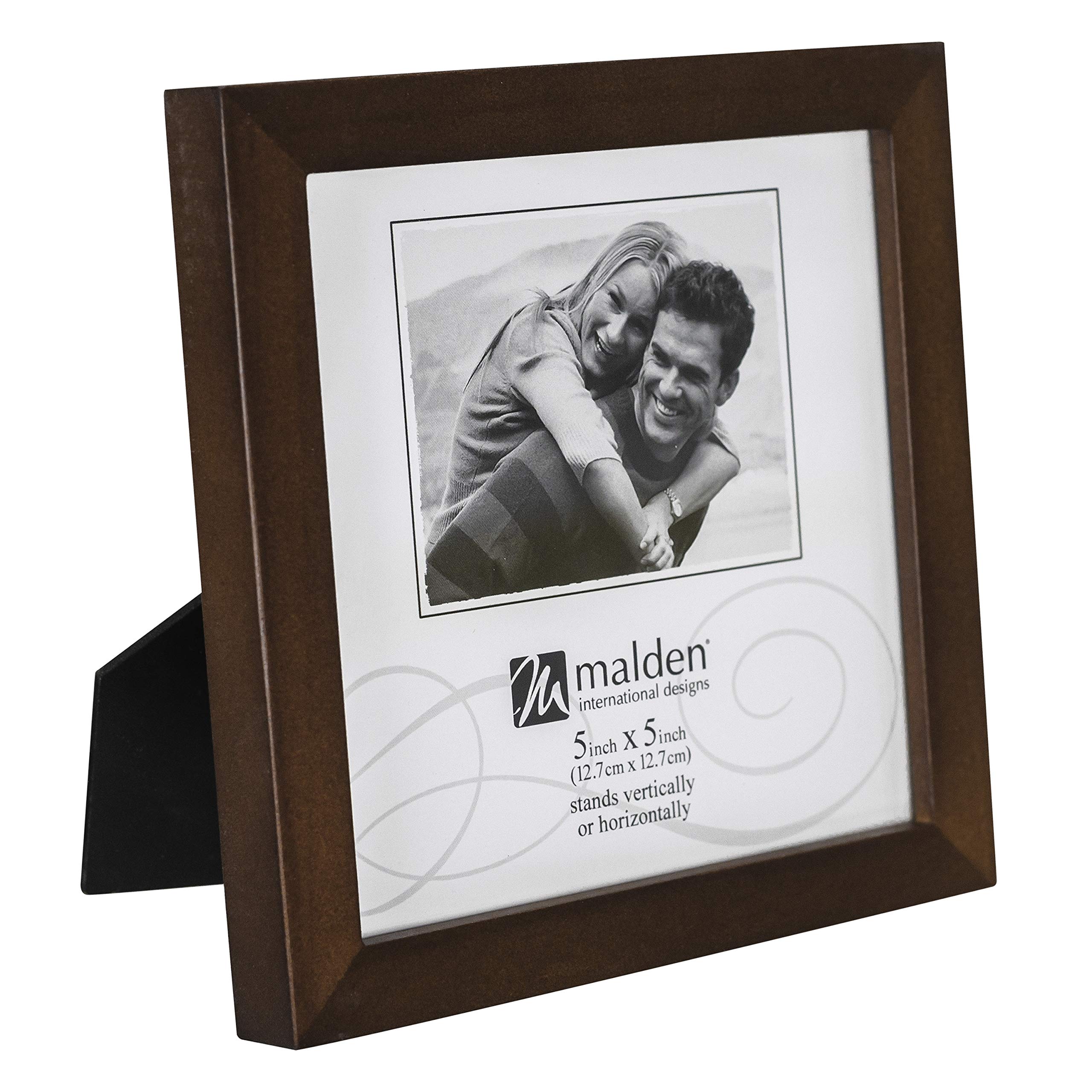 Malden International Designs Dark Walnut Wood Picture Frame 5x5 - Elegant Square Photo Frame for Wall Decor, Home Office & Gallery Display