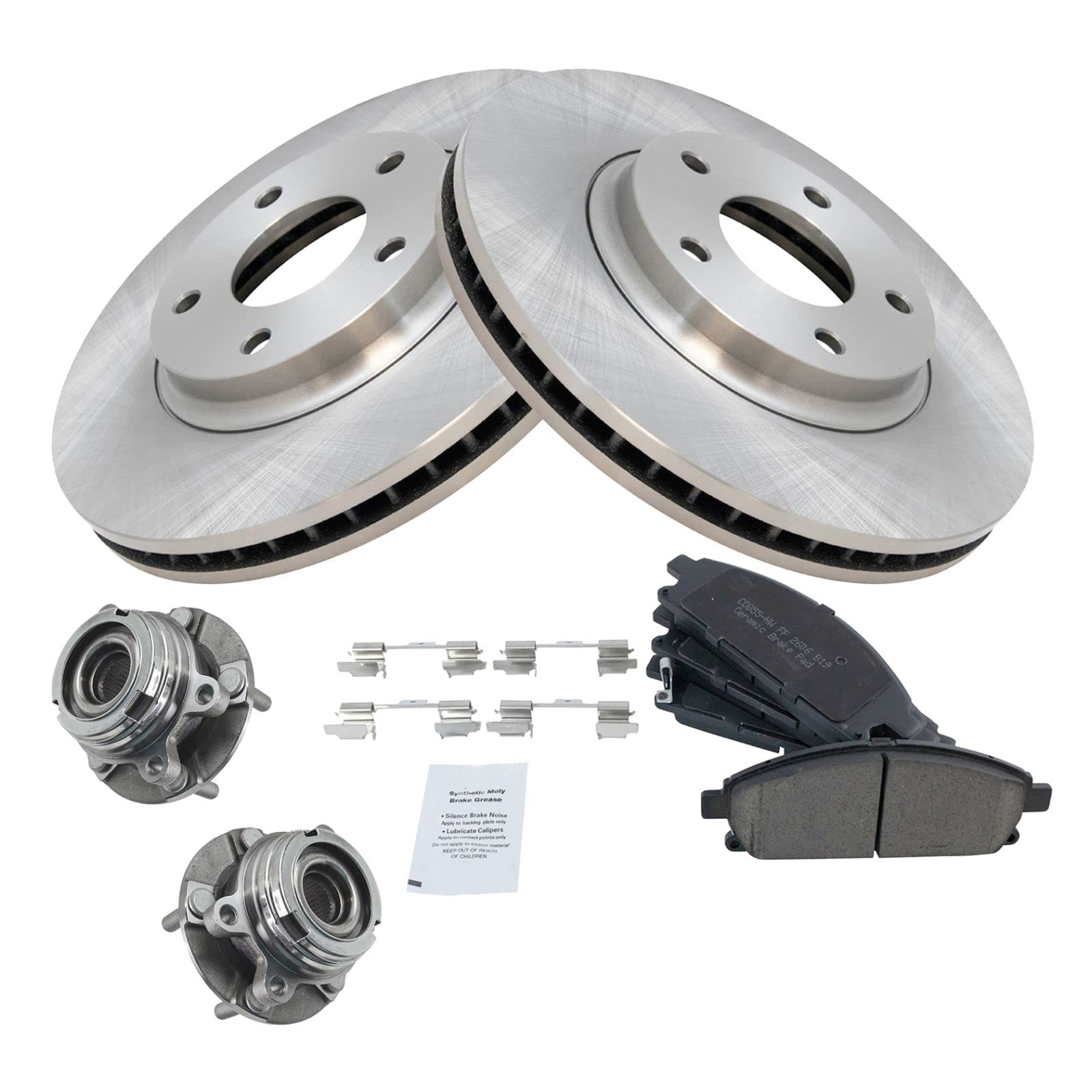 High-Performance Front Brake Pad & Rotor Kit - Ceramic Brake Pads & Rotors with Wheel Hub Bearing Assembly - Compatible with 2004-2009 Nissan Quest - Perfect for Daily Commuting, Highway Driving & Heavy Loads