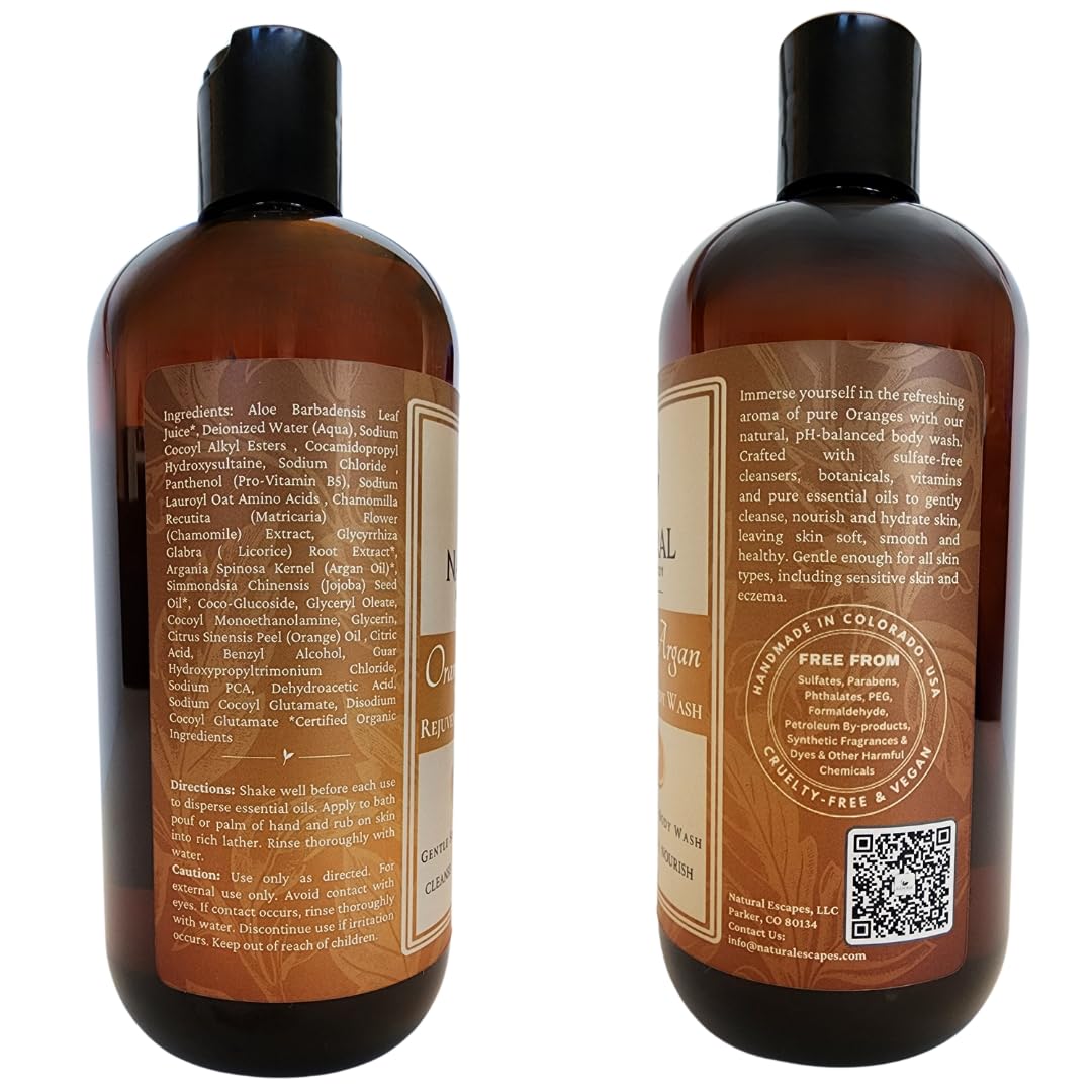 Orange & Argan Hydrating Body Wash - Sulfate-Free Natural Shower Gel for Soft, Moisturized & Healthy Skin | Cruelty-Free Vegan Formula (16 oz) | Perfect for Dry Skin Care & Daily Hydration Routine