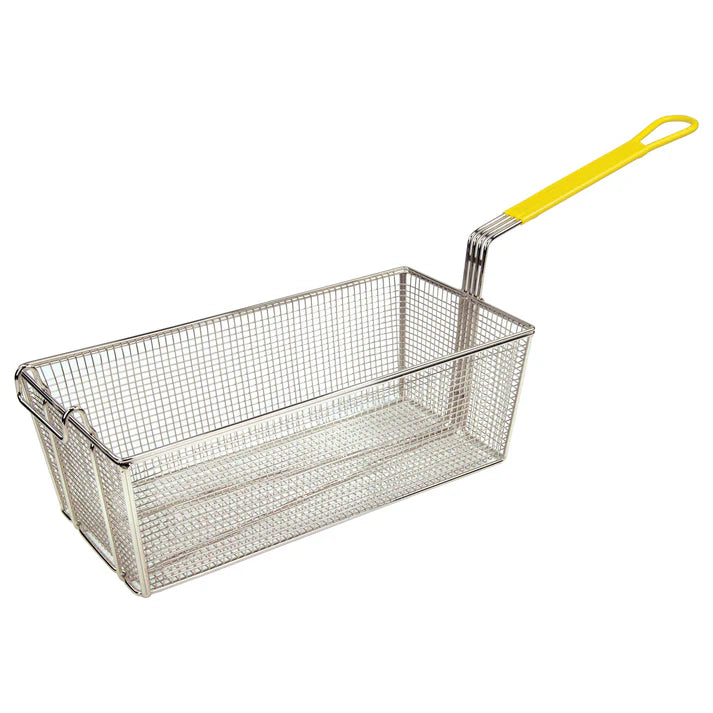 Winco 17 x 8.5 x 6 Inch Stainless Steel Fryer Basket with Yellow Handle - Perfect for Deep Frying Chicken, Fish, and French Fries in Commercial & Home Kitchens