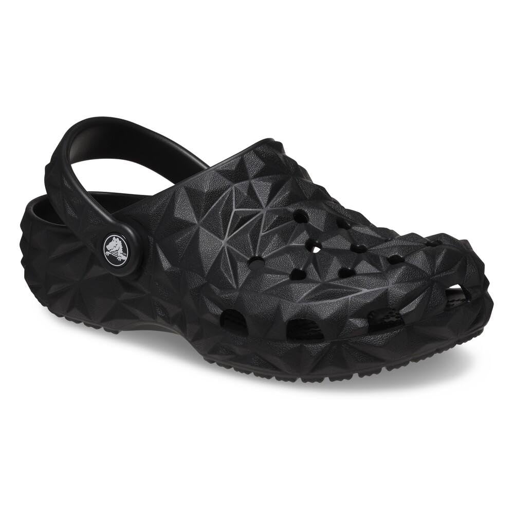 Crocs Women's Classic Geometric Clog - Comfortable Slip-On Water Shoes for Women & Little Big Kids | K Black | Perfect for Beach, Pool & Casual Wear