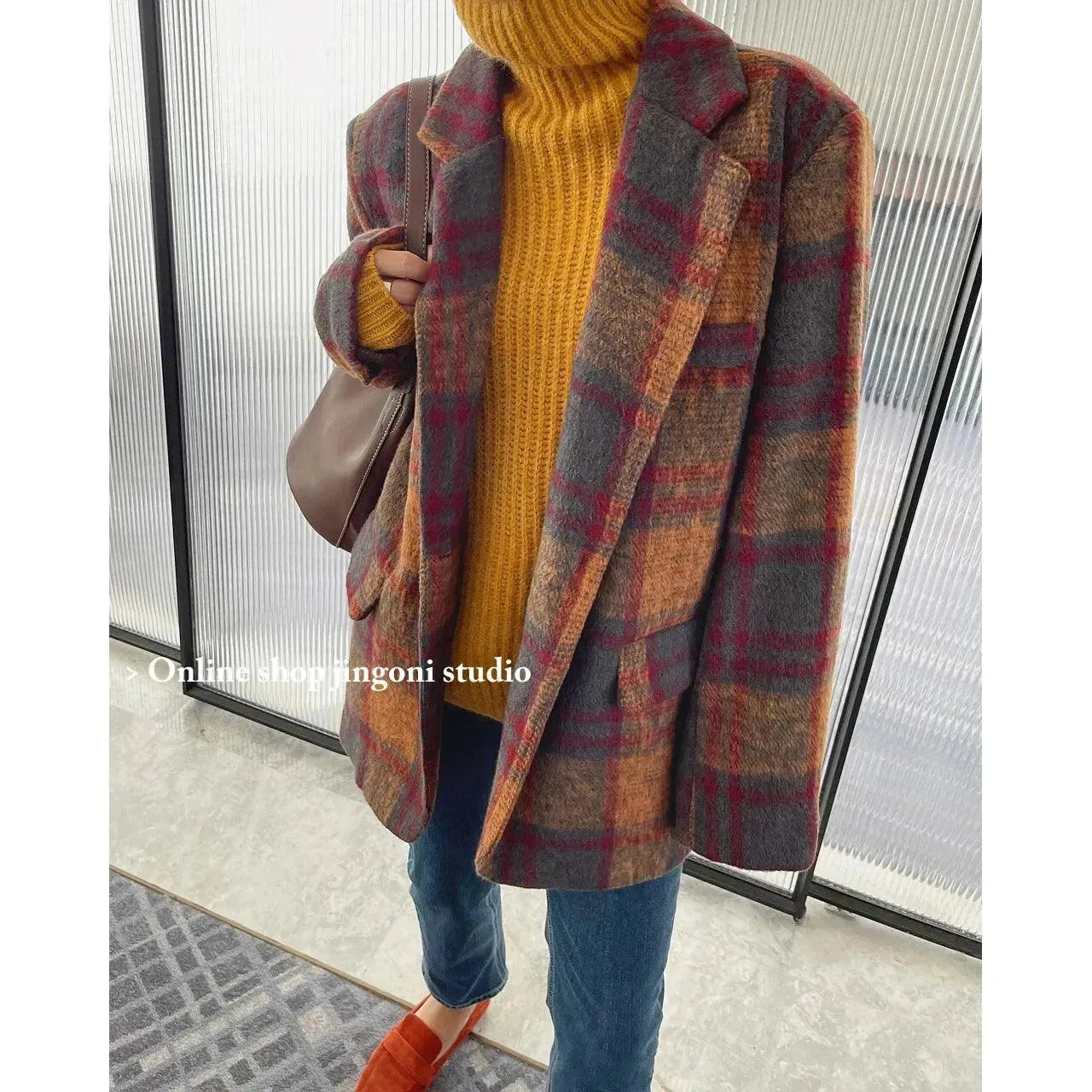Stylish Plaid Loose Fit Women's Coat - Fashionable Fall & Winter Outerwear for Casual Outings and Office Wear