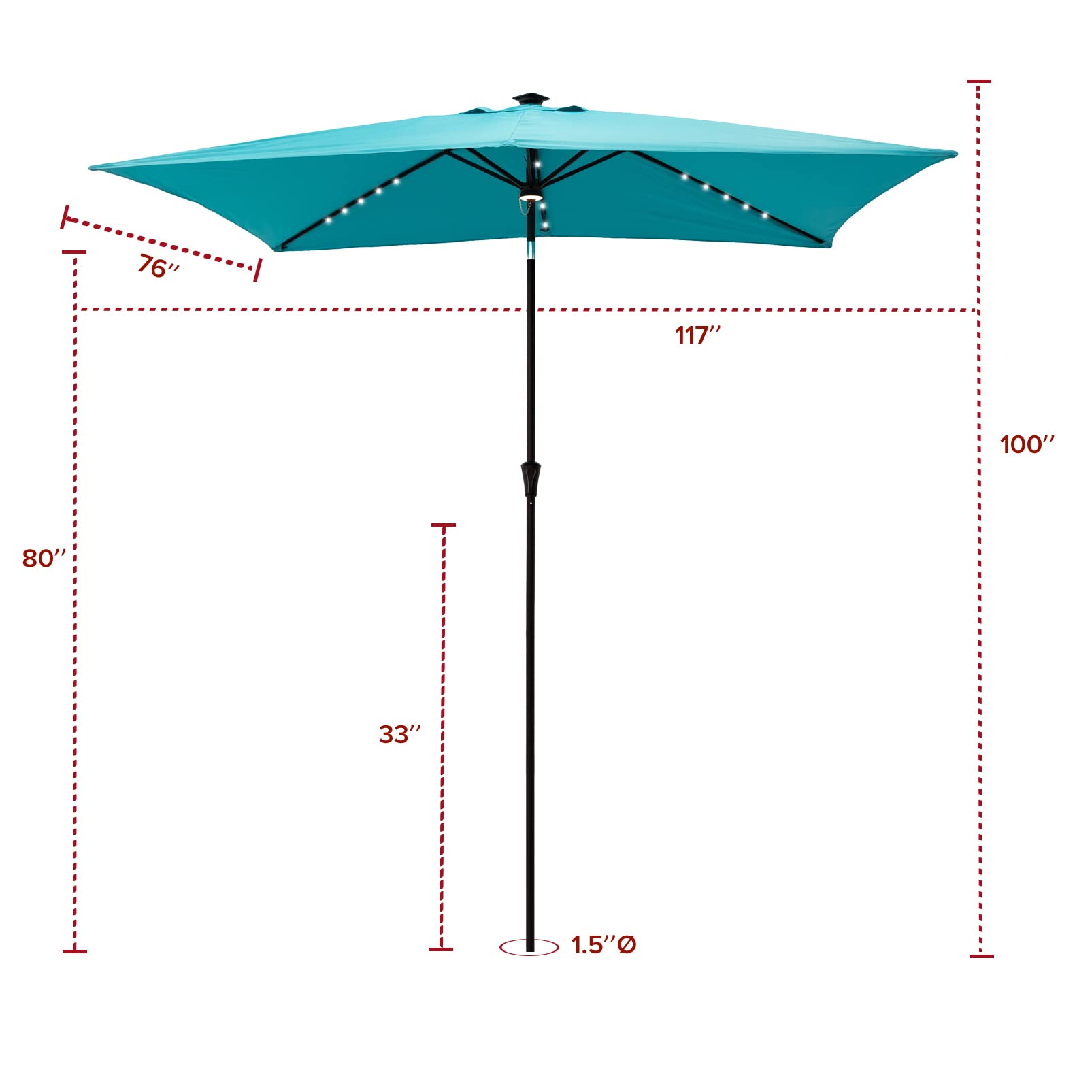 FLAME&SHADE 6.5 x 10 ft Solar Powered Outdoor Patio Umbrella with LED Lights and Tilt - Aqua Blue Rectangular Market Umbrella for Poolside, Backyard, Garden, and Commercial Use