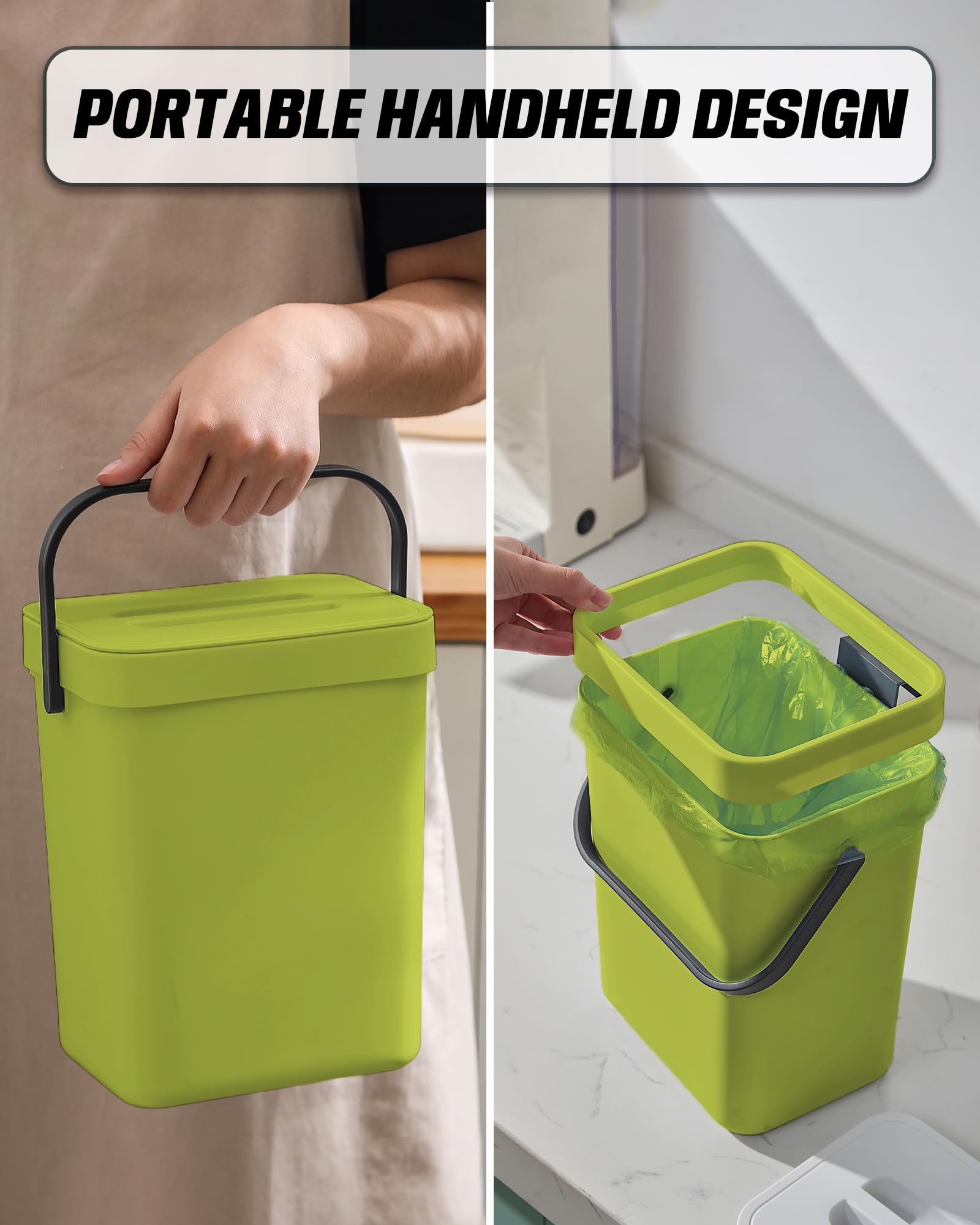 Eco-Friendly 5L/1.3 Gal Kitchen Compost Bin with Lid - Countertop, Under Sink or Wall Mount Indoor Compost Bucket for Organic Waste (Lime Green) | Perfect for Small Spaces, Apartments & Sustainable Living