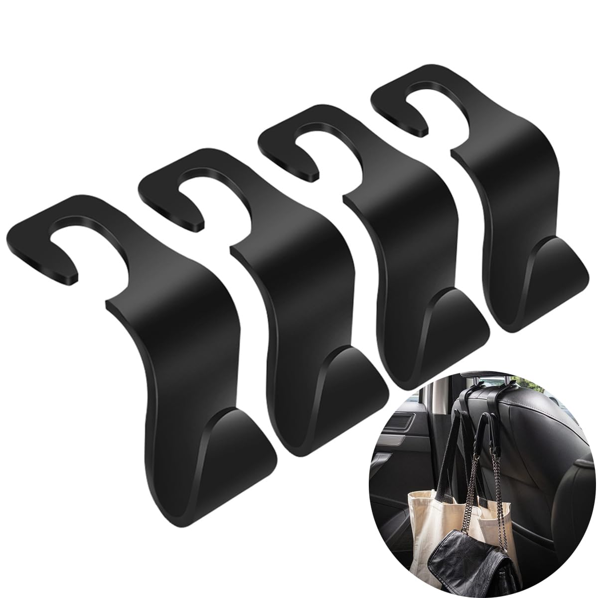 4 Pack Car Seat Headrest Hooks - Heavy Duty Backseat Organizer for Purses, Bags, Clothes & Water Bottles - Perfect Car Accessories for Road Trips & Daily Commute