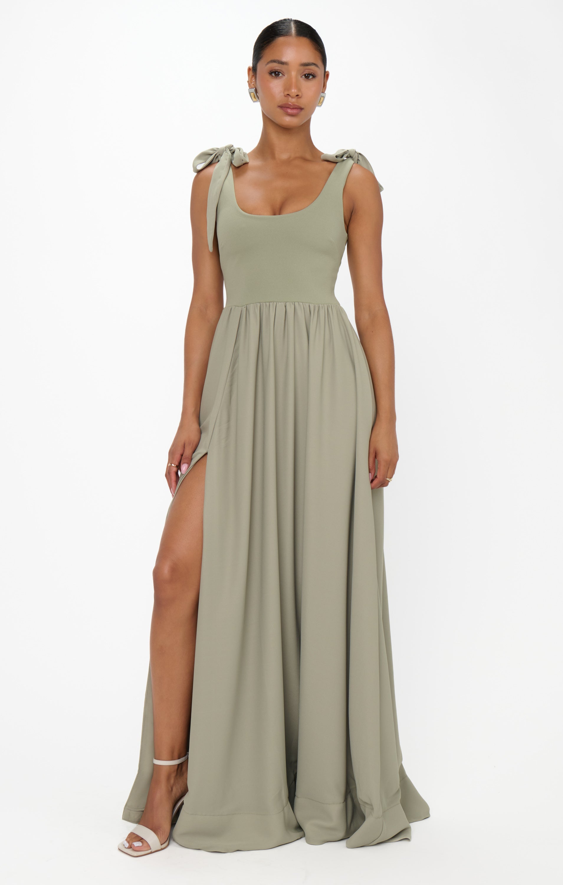 Harper Maxi Dress for Women - Moss Green Crisp Flowy Summer Dress - Perfect for Beach Vacations, Weddings & Casual Outings