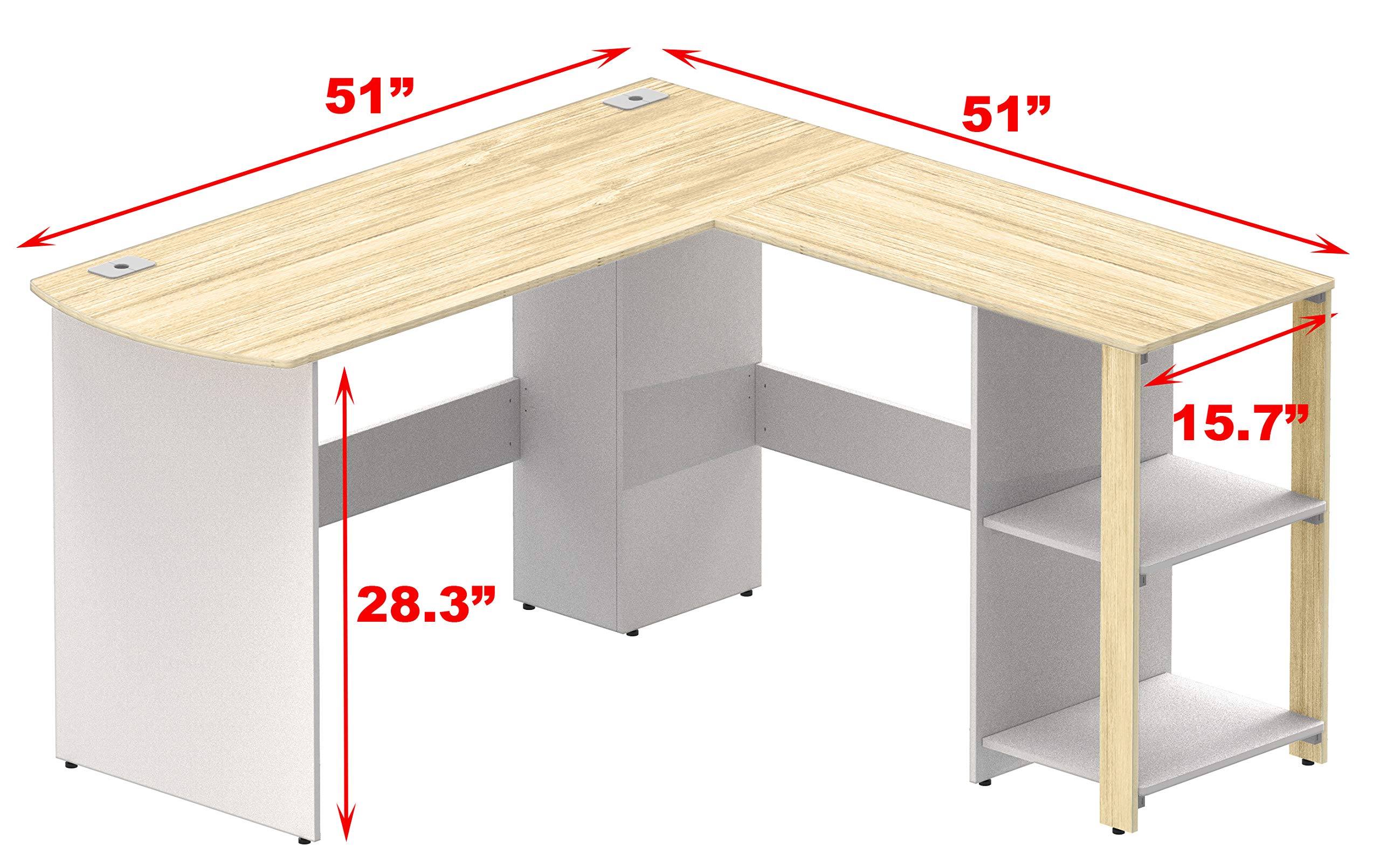 SHW L-Shaped Home Office Corner Desk with Solid Wood Top - Oak Finish for Small Spaces | Perfect for Remote Work, Gaming & Study Setup