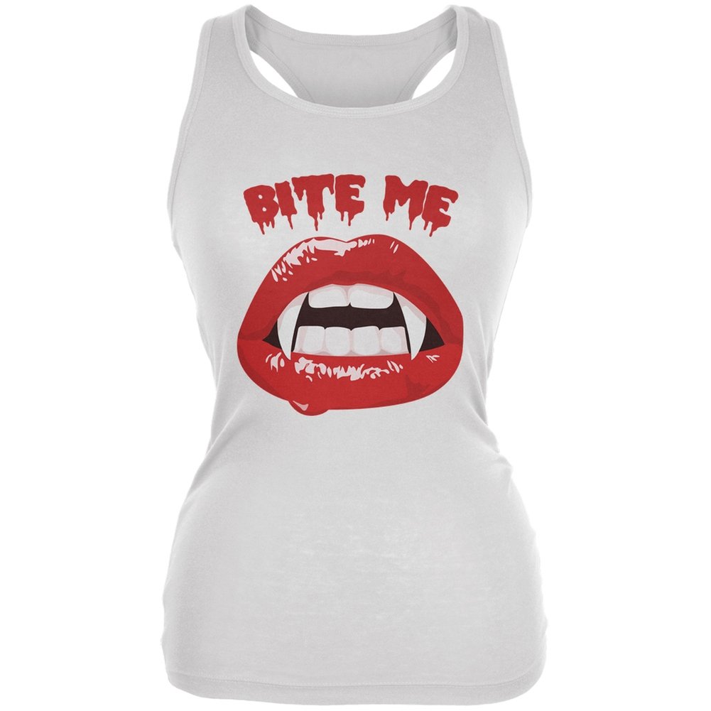 Old Glory Halloween Vampire Bite Me White Juniors Soft Tank Top - Cute Vampire Costume Top for Women & Teens, Halloween Party Outfit, Cosplay, Trick or Treat
