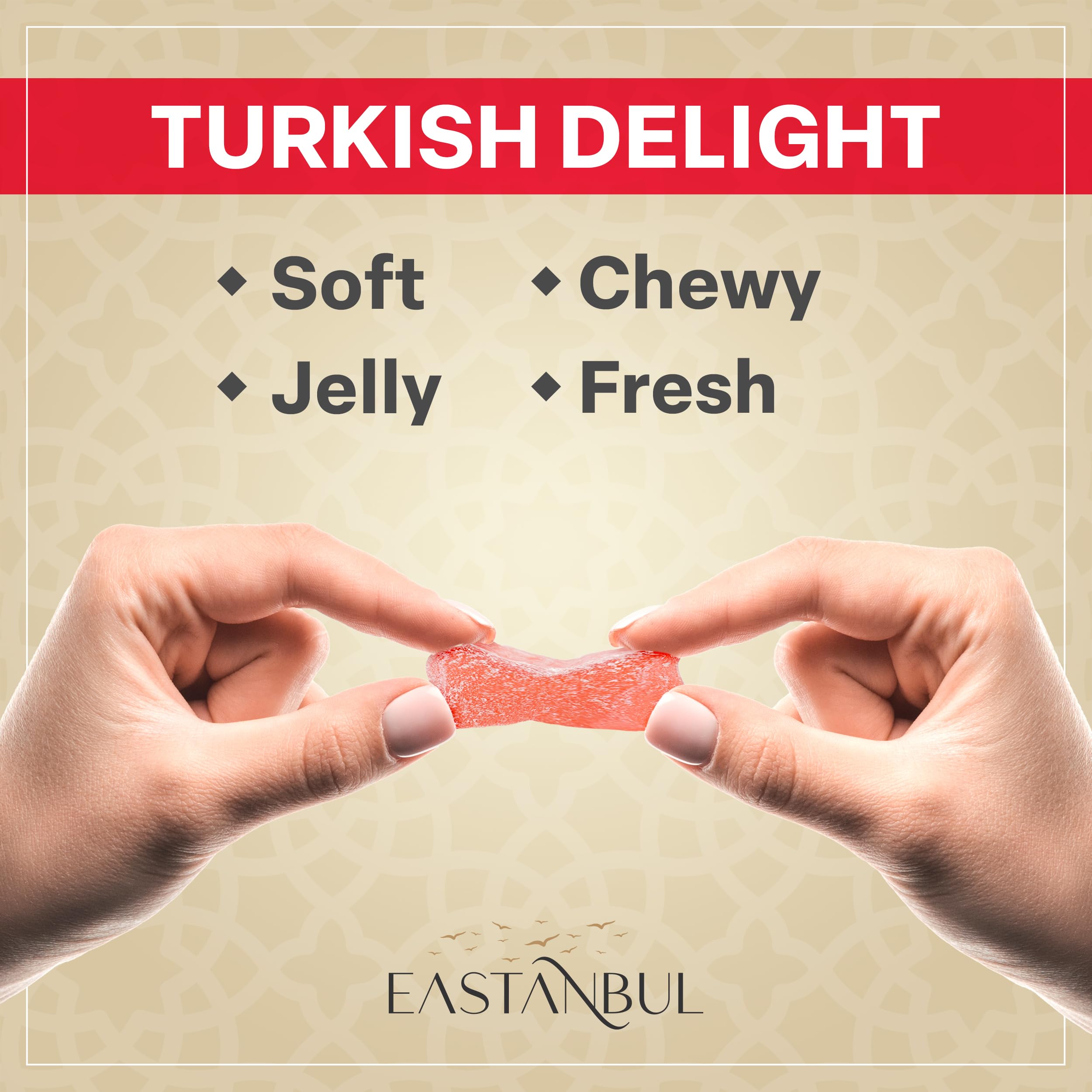 Premium Turkish Delight Rose Candy - 8.8oz Authentic Lokum Loukoumi | Vegan, Gluten-Free, No Artificial Colors or Synthetic Ingredients | Perfect for Gifts, Desserts & Tea Time