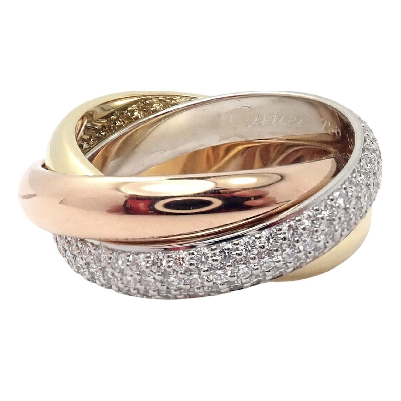 Authentic Cartier Trinity Classic Diamond 18k White Yellow Rose Gold Tri-Color Band Ring - Luxury Wedding, Anniversary & Gift Jewelry for Women