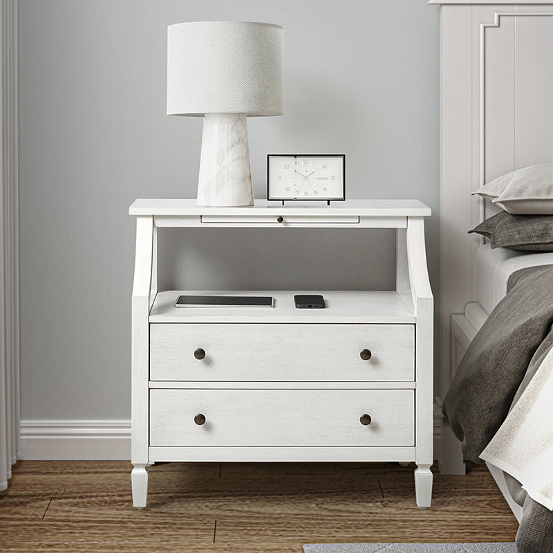 Grace 2-Drawer Nightstand with USB Charging Ports & Power Outlets - Modern Bedside Table for Bedroom, Living Room & Office Use