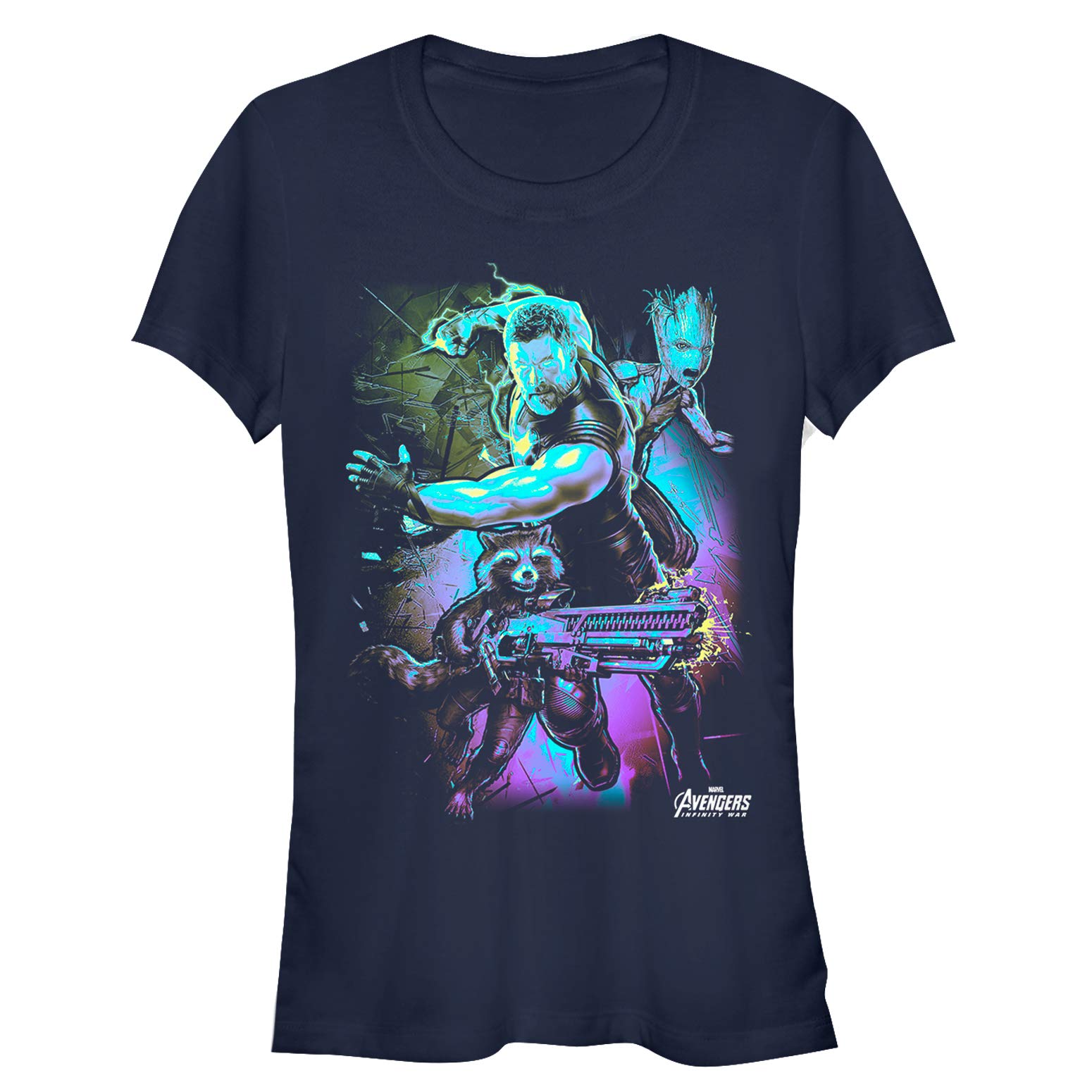 Marvel Avengers Infinity War Thor Lightning Graphic T-Shirt for Men - Navy Blue - Large | Superhero Tee for Cosplay, Casual Wear & Gifts