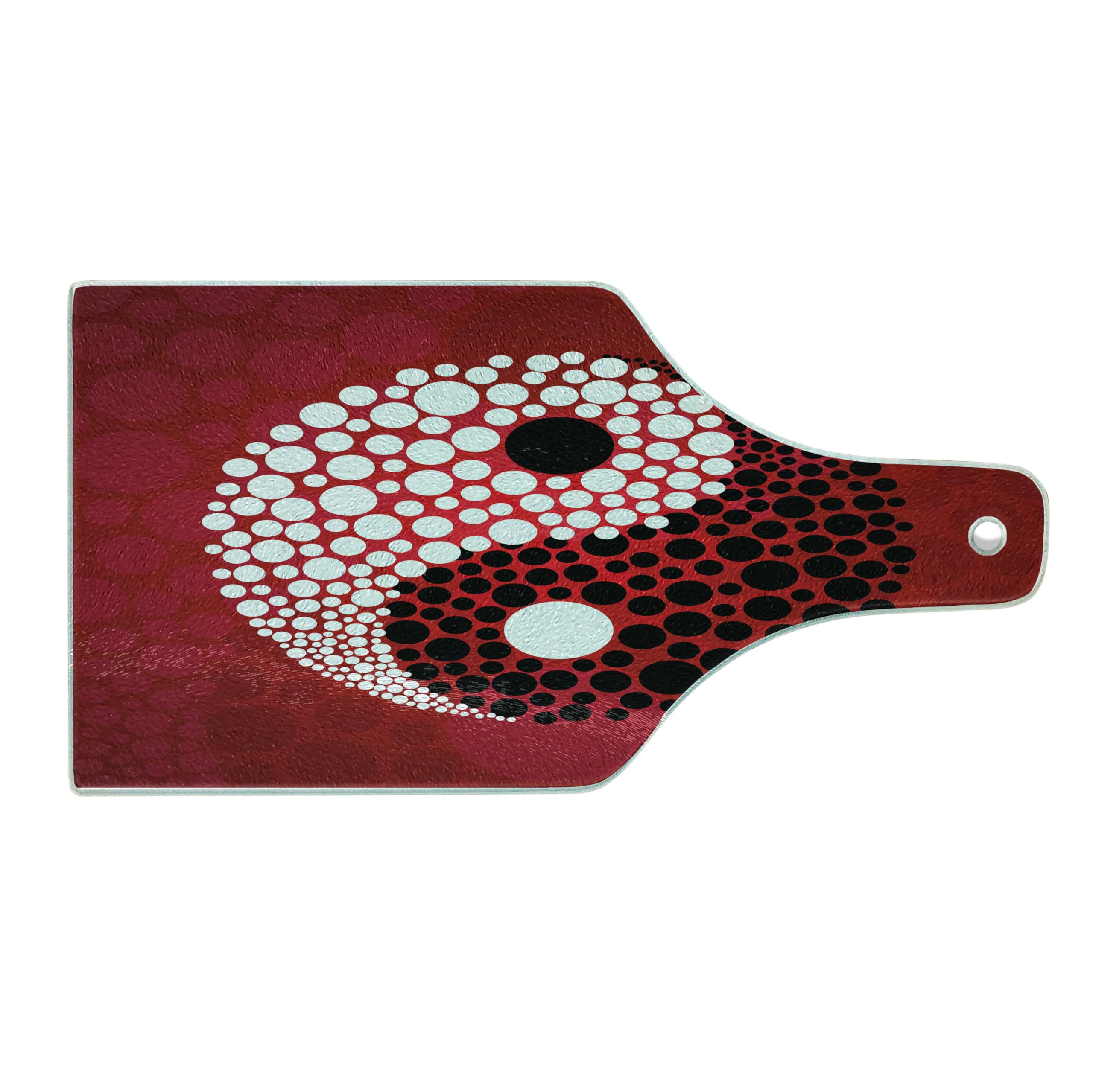 Ambesonne Yin Yang Tempered Glass Cutting Board - Black and White Abstract Design with Dots Pattern for Kitchen & Serving - Wine Bottle Shape Decorative Board for Cheese, Charcuterie & Entertaining