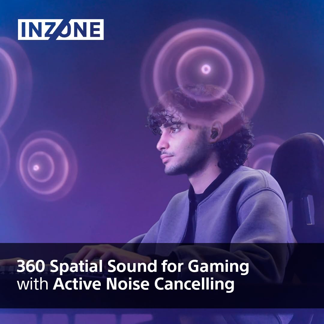Sony INZONE Buds - True Wireless Gaming Earbuds with 360 Spatial Sound, Lightweight Design & Active Noise Cancelling | AI Microphone, 24hr Battery, Low Latency Dongle | PC & PS5 Compatible - Black | Perfect for Competitive Gaming, Immersive Audio & Travel Use