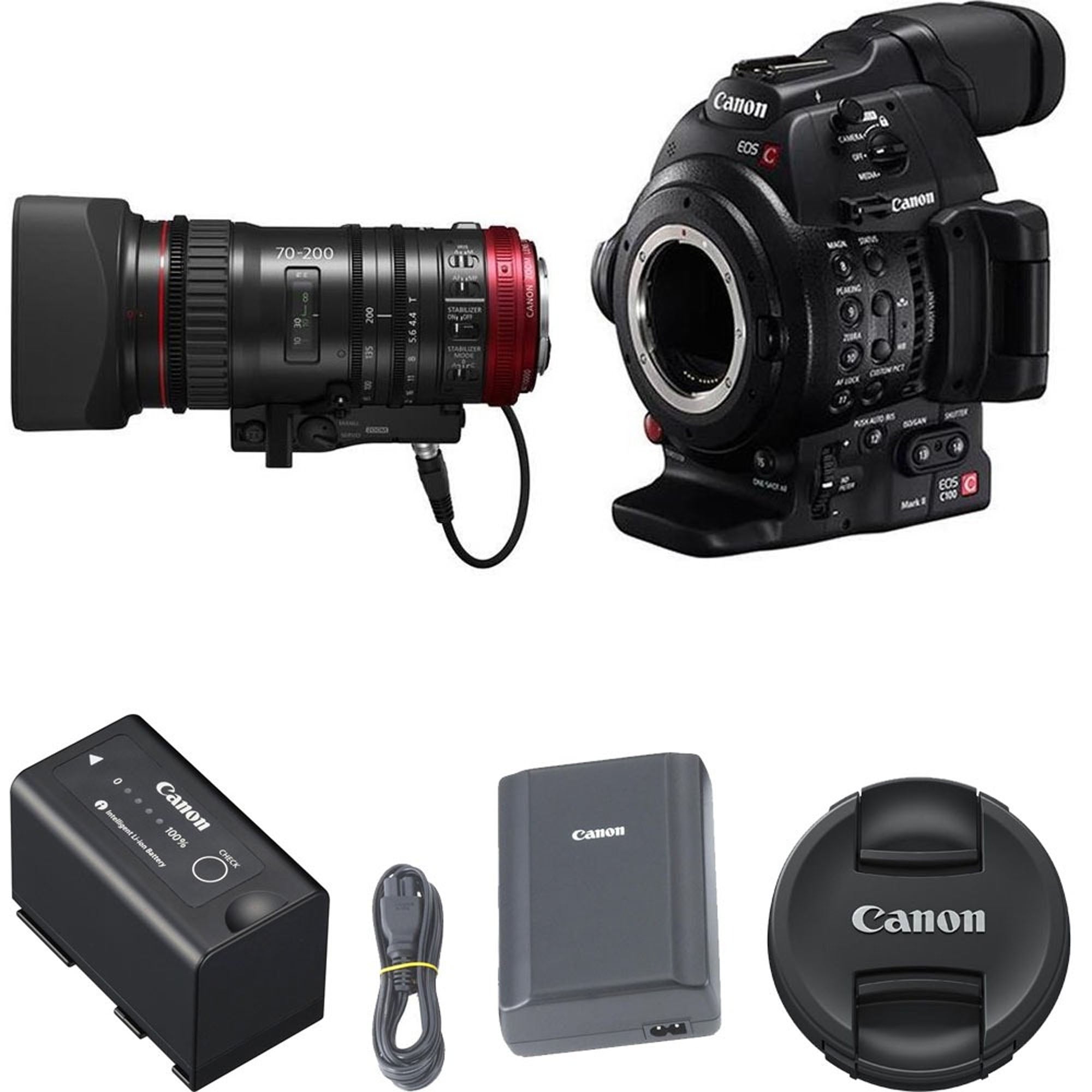 Canon EOS C100 Mark II Professional Cinema Camera Body with CN-E 70-200mm T4.4 Cine Zoom Lens Kit - Perfect for Film Production, Documentary & Broadcast Videography