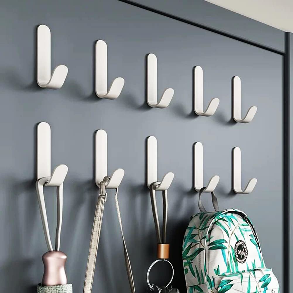 QMAHA Stainless Steel Adhesive Hooks - 12 Pack Self-Adhesive Wall Hooks for Bathroom, Kitchen, Towel Hanging, Strong Hold, White | Perfect for Organizing Home, Office & Dorm Rooms