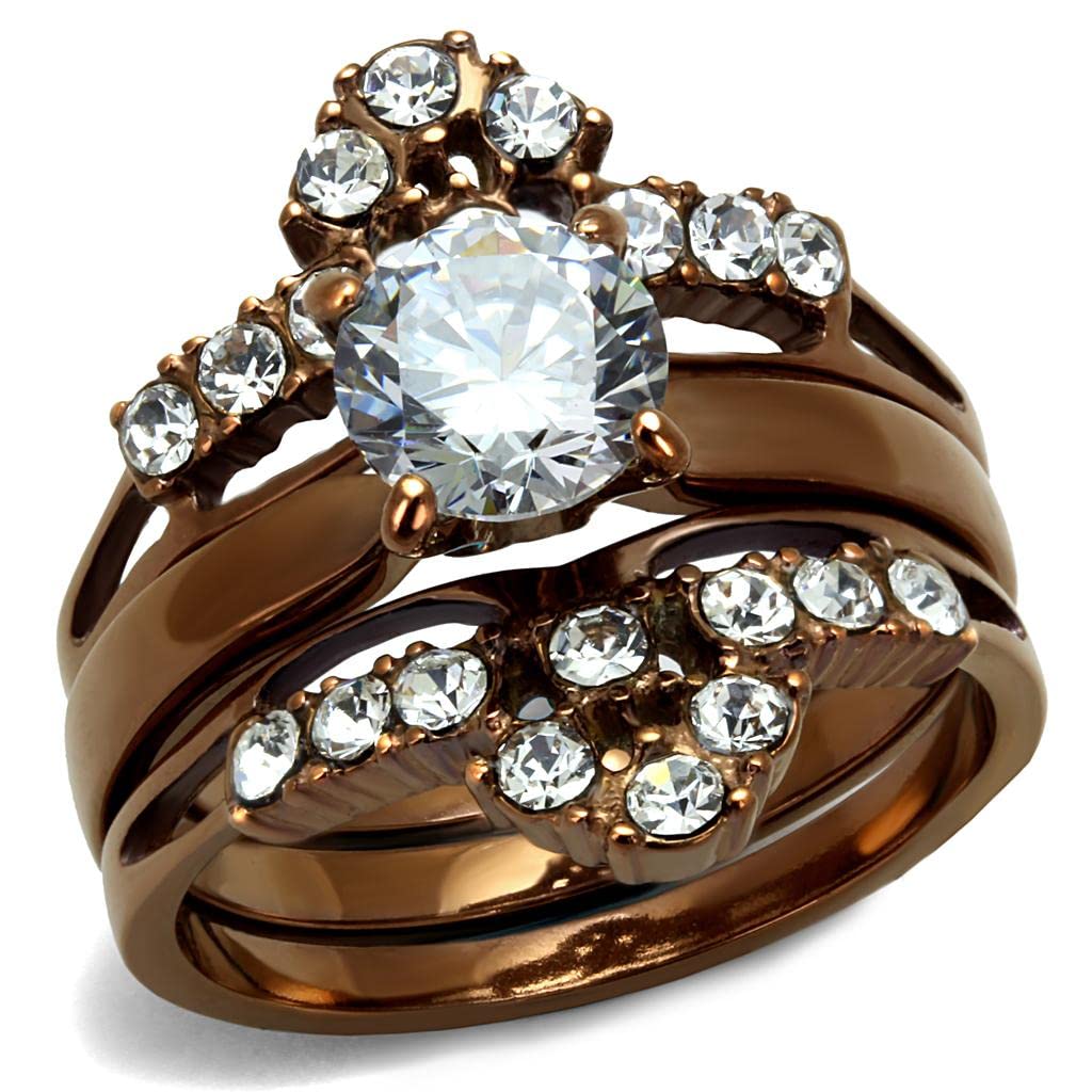 Zawadee TK2647 IP Coffee Stainless Steel Ring with AAA CZ - Elegant Jewelry for Daily Wear
