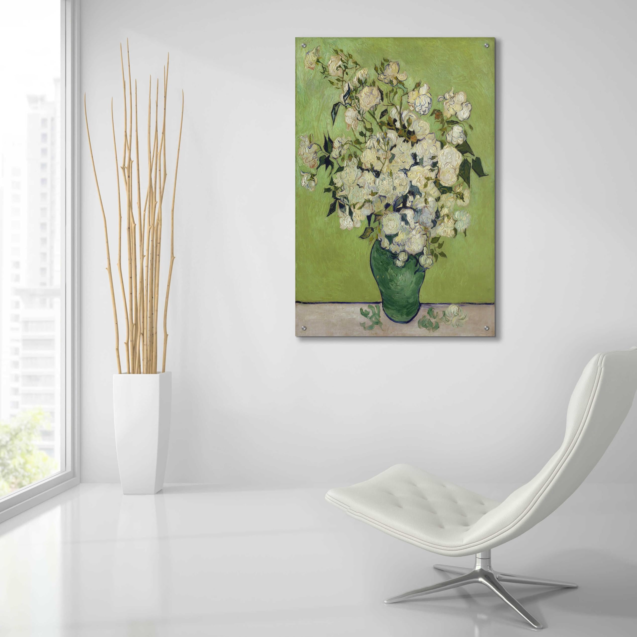 Vincent Van Gogh 'Vase of Roses' Acrylic Glass Wall Art Print - 24x36 Inches - Famous Flower Painting Reproduction for Living Room, Bedroom & Office Decor