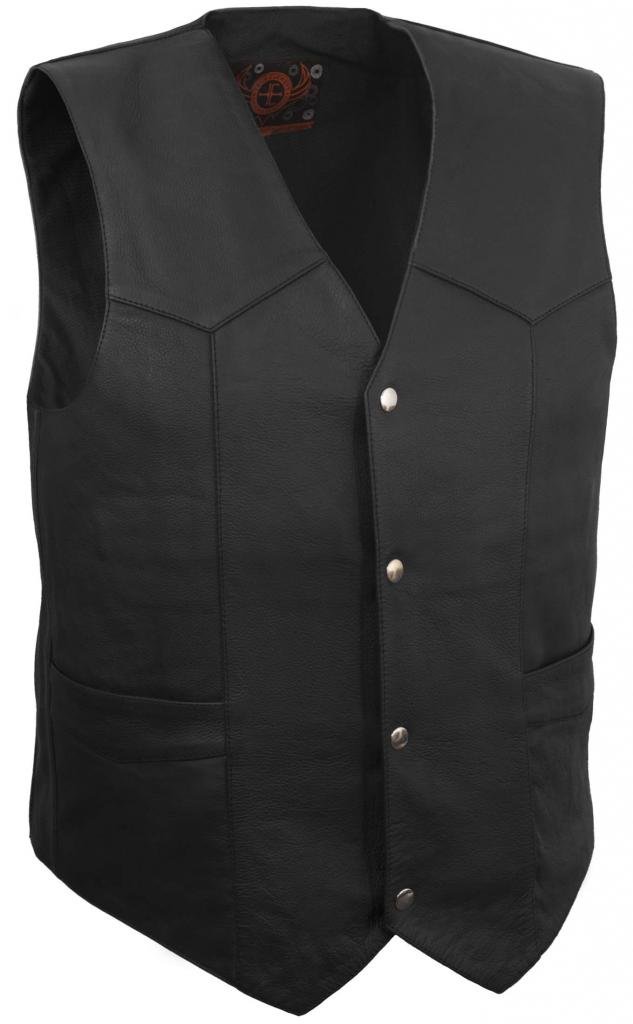 True Element Men's Classic Leather Motorcycle Vest - Black, Size Large - Premium Biker Jacket for Harley Davidson Riders & Motorcycle Enthusiasts - Perfect for Road Trips, Cruising & Motorcycle Events