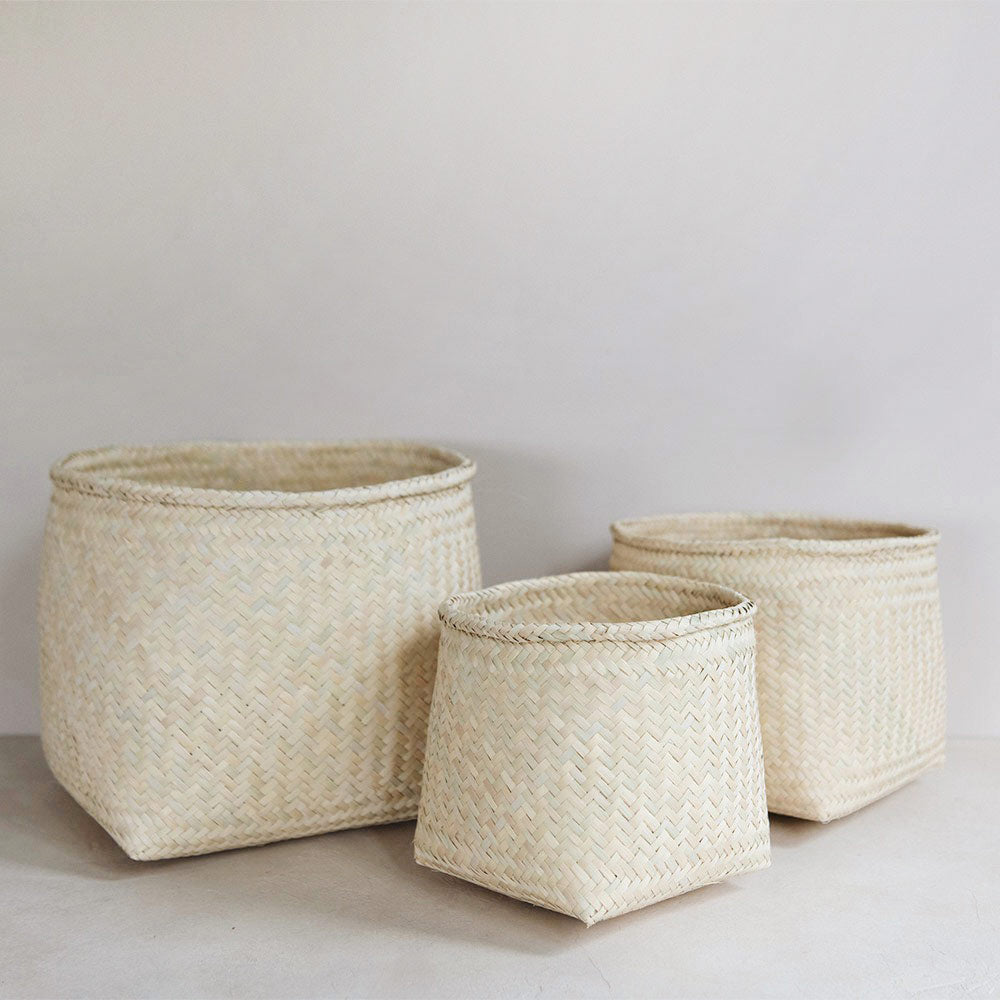 Handwoven Natural Palm Basket with Square Base - Perfect for Picnics, Home Decor, and Storage | Eco-Friendly & Durable