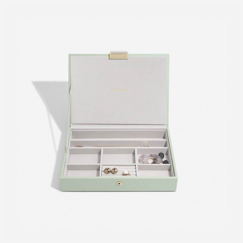 Stackers Classic Lidded Jewelry Box - Sage Green Organizer for Necklaces, Rings & Earrings | Perfect for Bedroom Vanity, Travel & Gift Giving