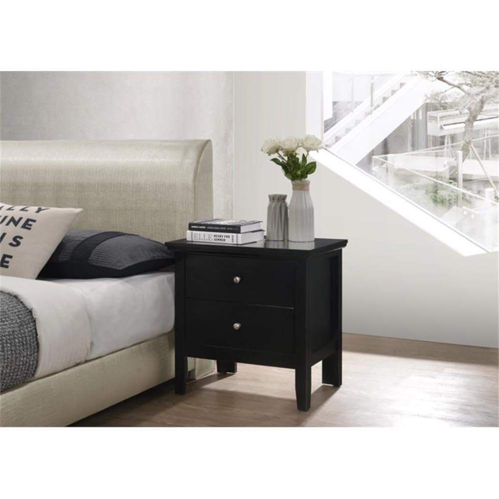 Glory Furniture Primo 2-Drawer Nightstand in Black - Modern Bedside Table for Bedroom Storage & Organization