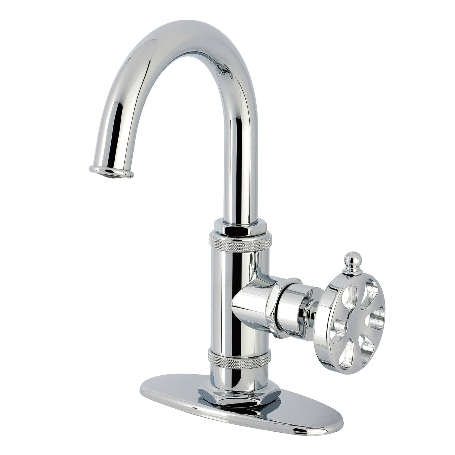 Belknap KSD2211RX Single Handle 1 Hole Bathroom Faucet with Deck Plate & Push Pop Up Drain - Polished Chrome Finish for Modern Bathroom Vanity Sink Installation