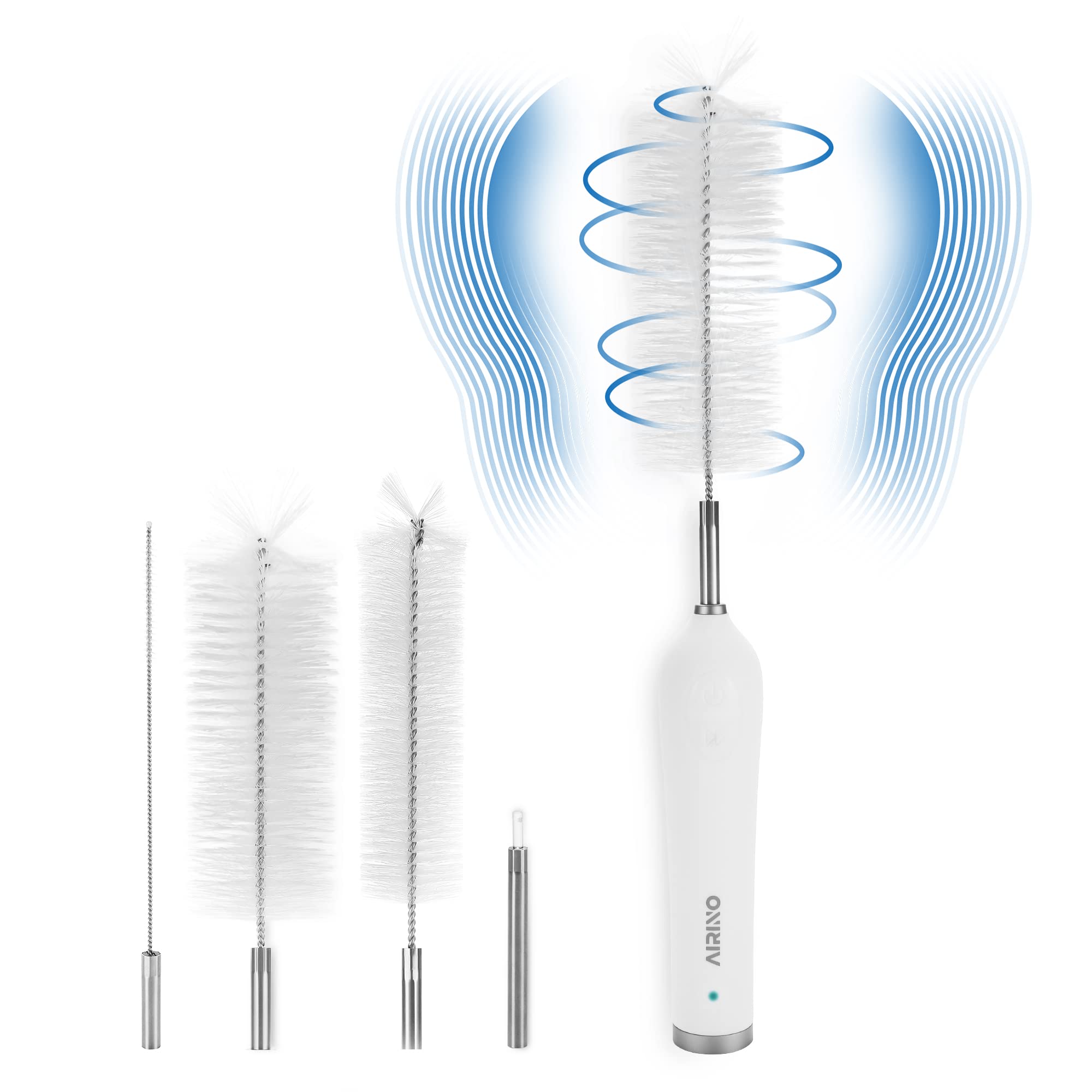 AIRINO Electric Bottle Brush Set - Rechargeable, Extra Long & Soft Bristles for Baby Bottles, Straws & Water Bottles | Interchangeable Cleaning Heads | Perfect for Home, Travel & Baby Care