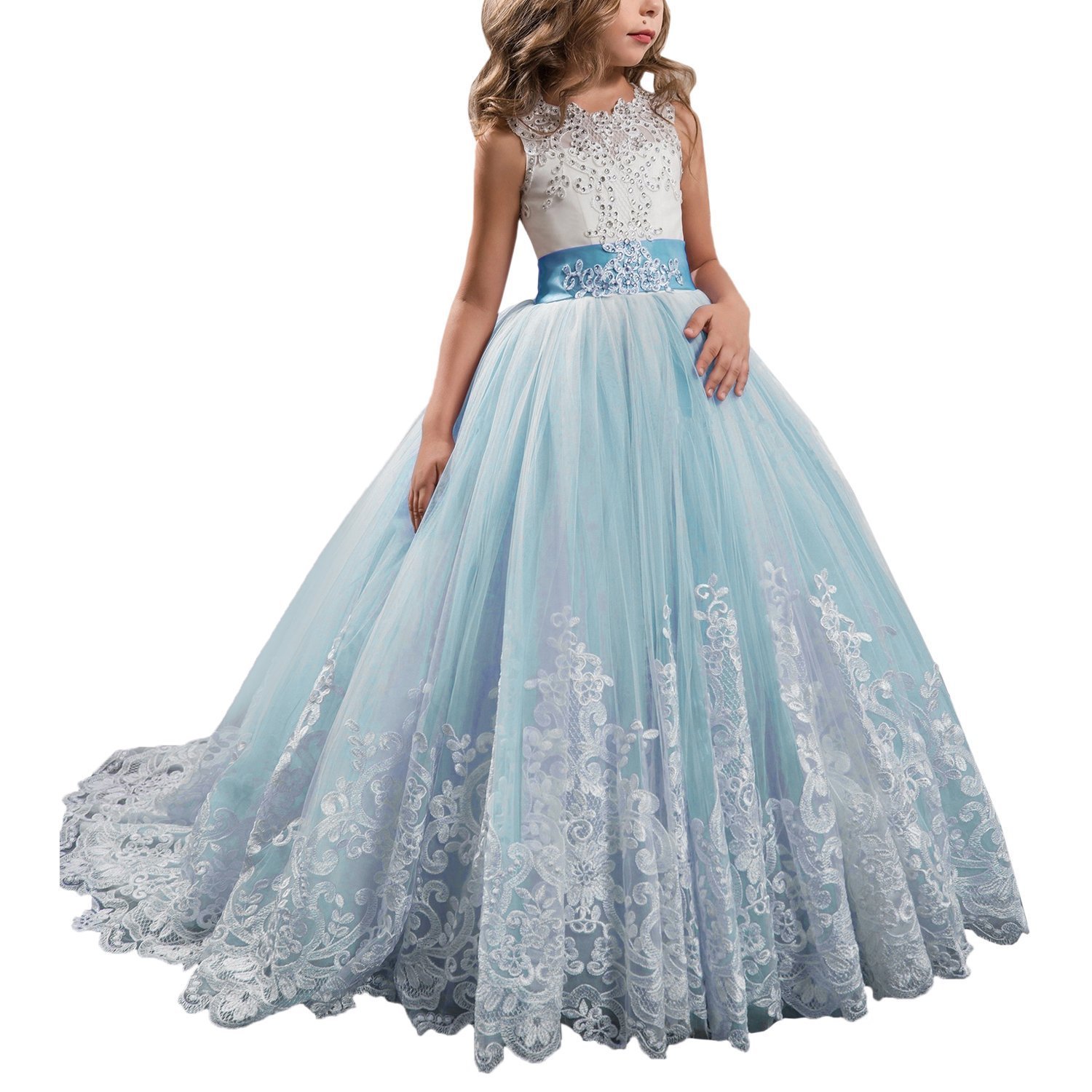 **Lilac Princess Long Pageant Dress for Girls - Elegant Puffy Tulle Ball Gown for Kids Prom, Birthday Parties & Special Occasions**