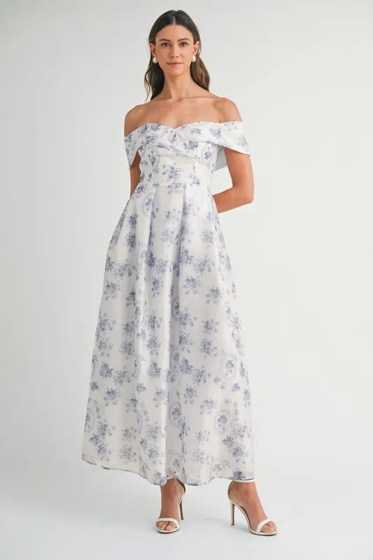 Floral Print Off Shoulder Maxi Summer Dress - Women's Boho Beach Dress for Vacation, Party & Casual Wear