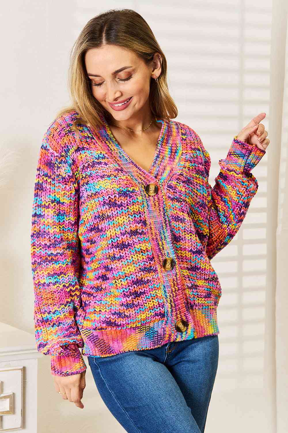 Stylish Multi-Color V-Neck Long Sleeve Cardigan Sweater for Women | Soft & Comfortable Knitwear | Perfect for Office, Casual Outfits & Fall Layering