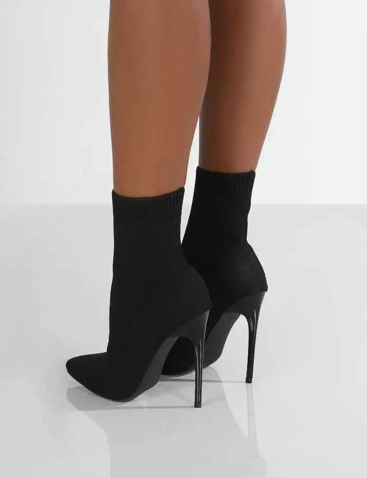 Luxury Women's Beige Sock Boots - Exotic Dancer High Heel Stiletto Boots for Winter Fashion, Stretch Fabric Plus Size Boots - Perfect for Night Out, Club Wear & Evening Parties