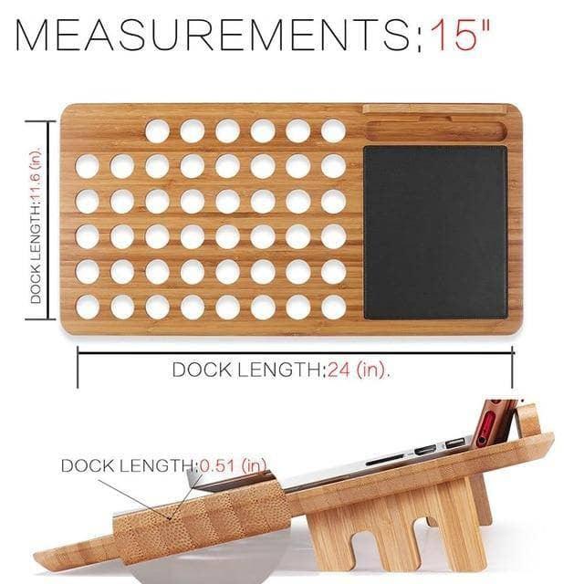 Multifunctional Bamboo Laptop Stand with Phone Holder & Mouse Pad - Ergonomic Cooling Riser for Home Office, Gaming, and Workstation Setup