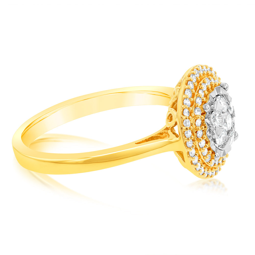 9ct Yellow & White Gold 0.40 Carat Diamond Dress Ring for Women - Elegant Wedding, Engagement & Evening Party Jewelry Gift