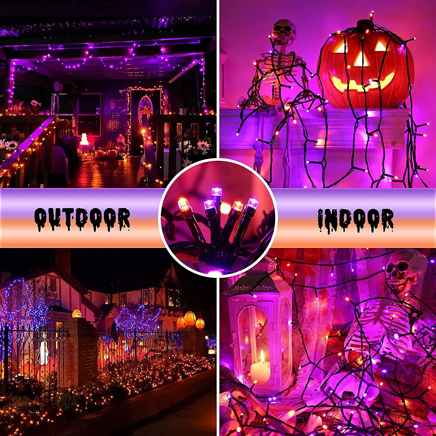 BrizLabs 20M 200 LED String Lights - Orange & Purple Halloween & Christmas Decorations, Waterproof Outdoor Fairy Lights with 8 Modes, Indoor Light Chain for Room, Tree, Home, Wedding, Party, Garden, Patio and Backyard Decor