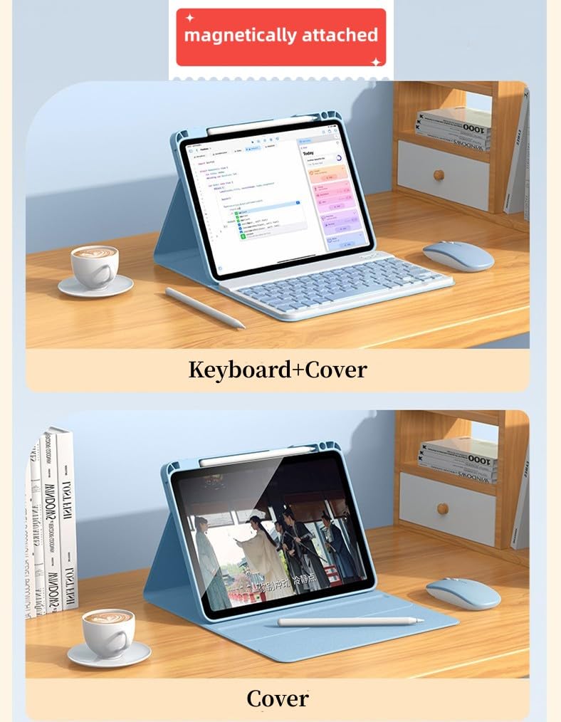 Magnetic Detachable Keyboard Case for iPad Air 11 Inch (M2/Air5/Air4) & iPad Pro 11 (4th/3rd/2nd Gen) - Pink Vertical Stand with Clear Protective Shell & Apple Pencil Holder - Perfect for Work, Study, and Travel