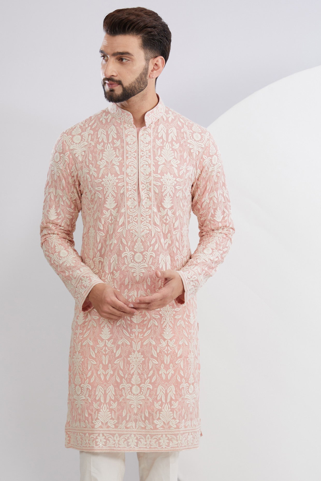 Exquisite Pink Embroidered Kurta for Women - Elegant Threadwork Neckline - Perfect for Festivals, Weddings & Ethnic Fashion