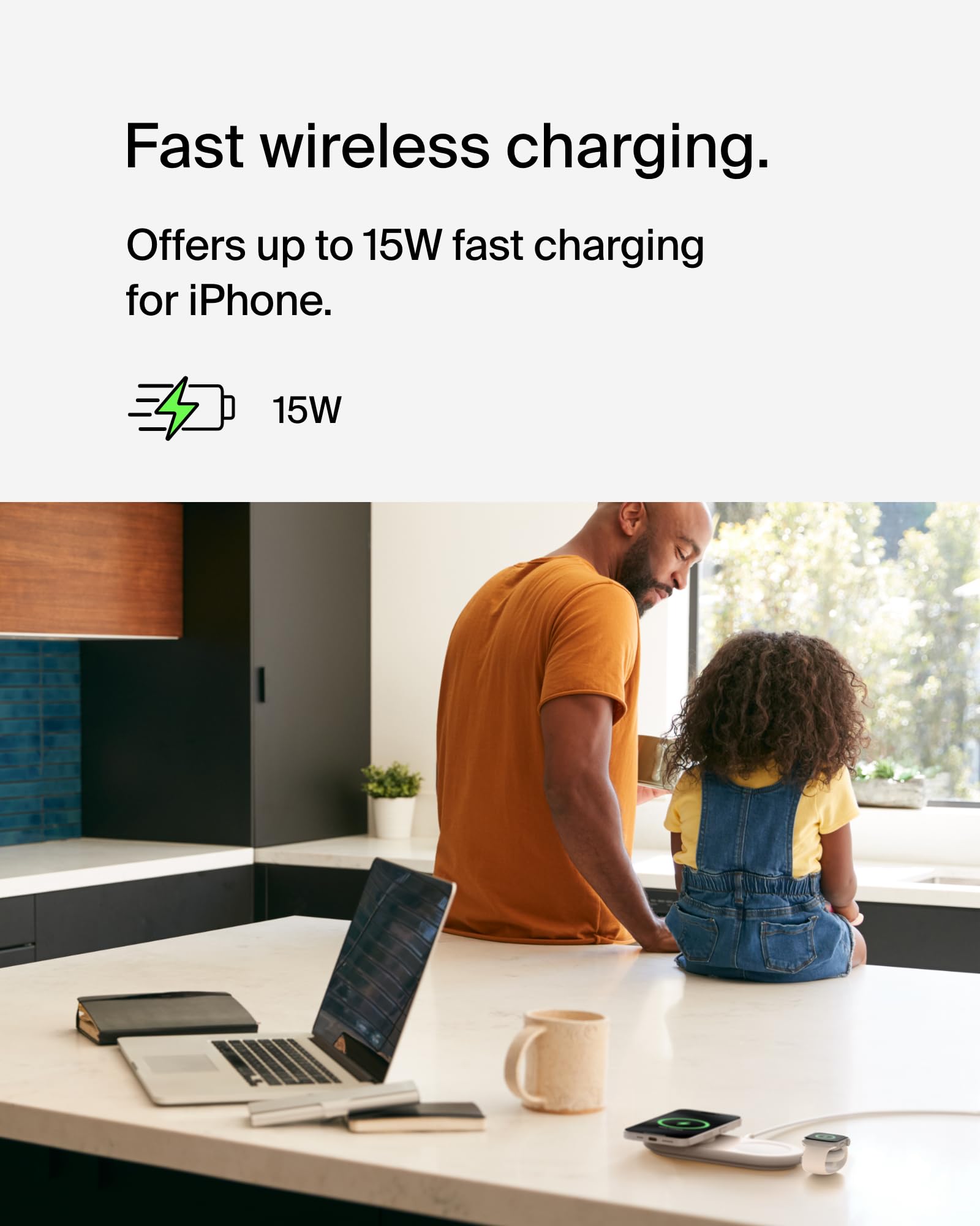 Belkin 3-in-1 MagSafe-Compatible Wireless Charging Pad with Qi2 15W Fast Charging - iPhone Charger Station for iPhone 16/15/14 Series, AirPods & Apple Watch - White | Perfect for Home, Office & Travel Charging