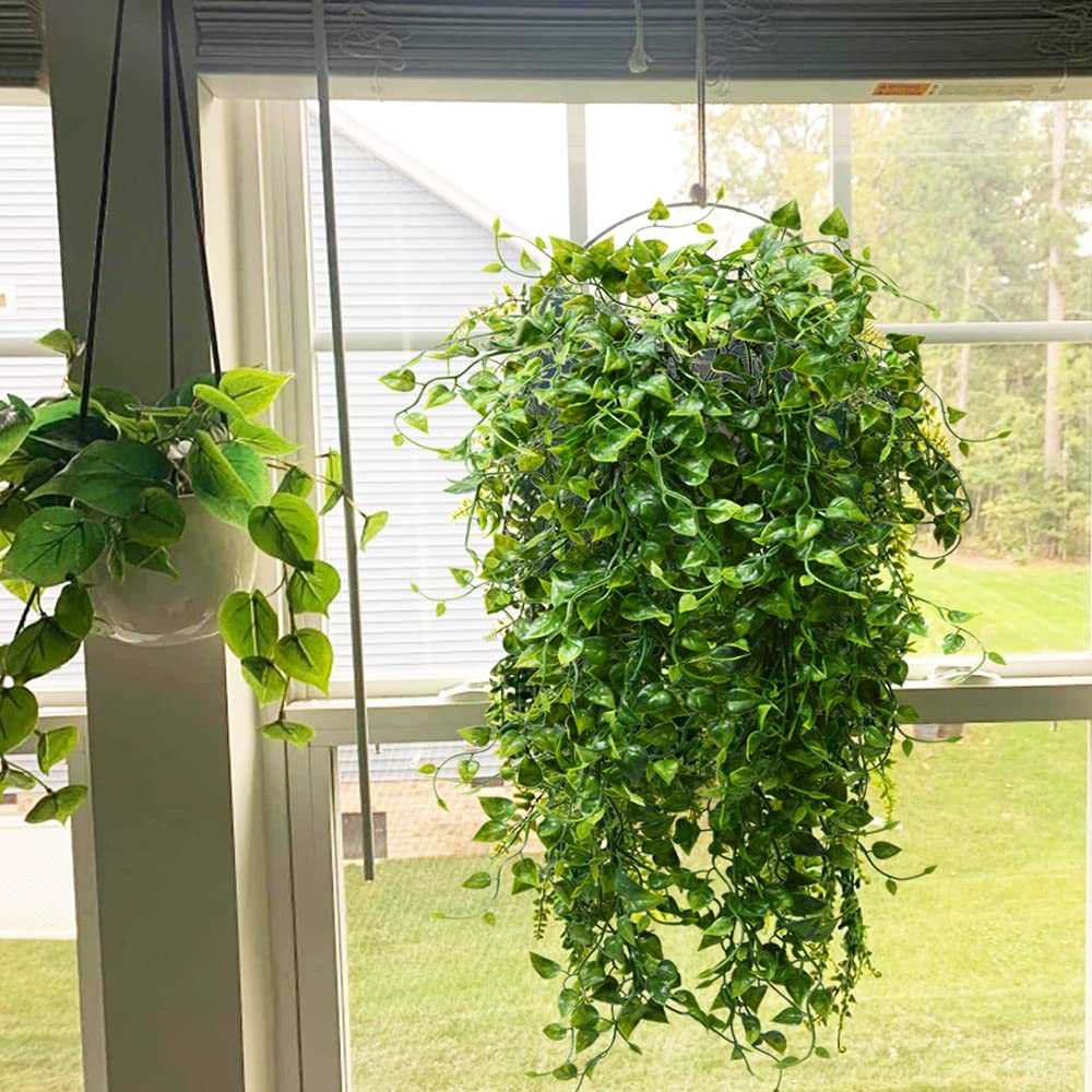 2pcs Artificial Hanging Plants 32-inch Fake Ivy Vine - UV Resistant Outdoor Plastic Greenery for Porch, Patio, Balcony & Home Decor